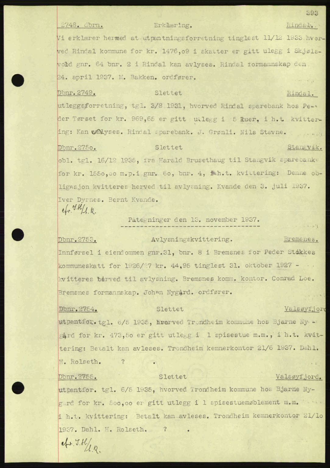 Nordmøre sorenskriveri, SAT/A-4132/1/2/2Ca: Pantebok nr. C80, 1936-1939, Dagboknr: 2748/1937