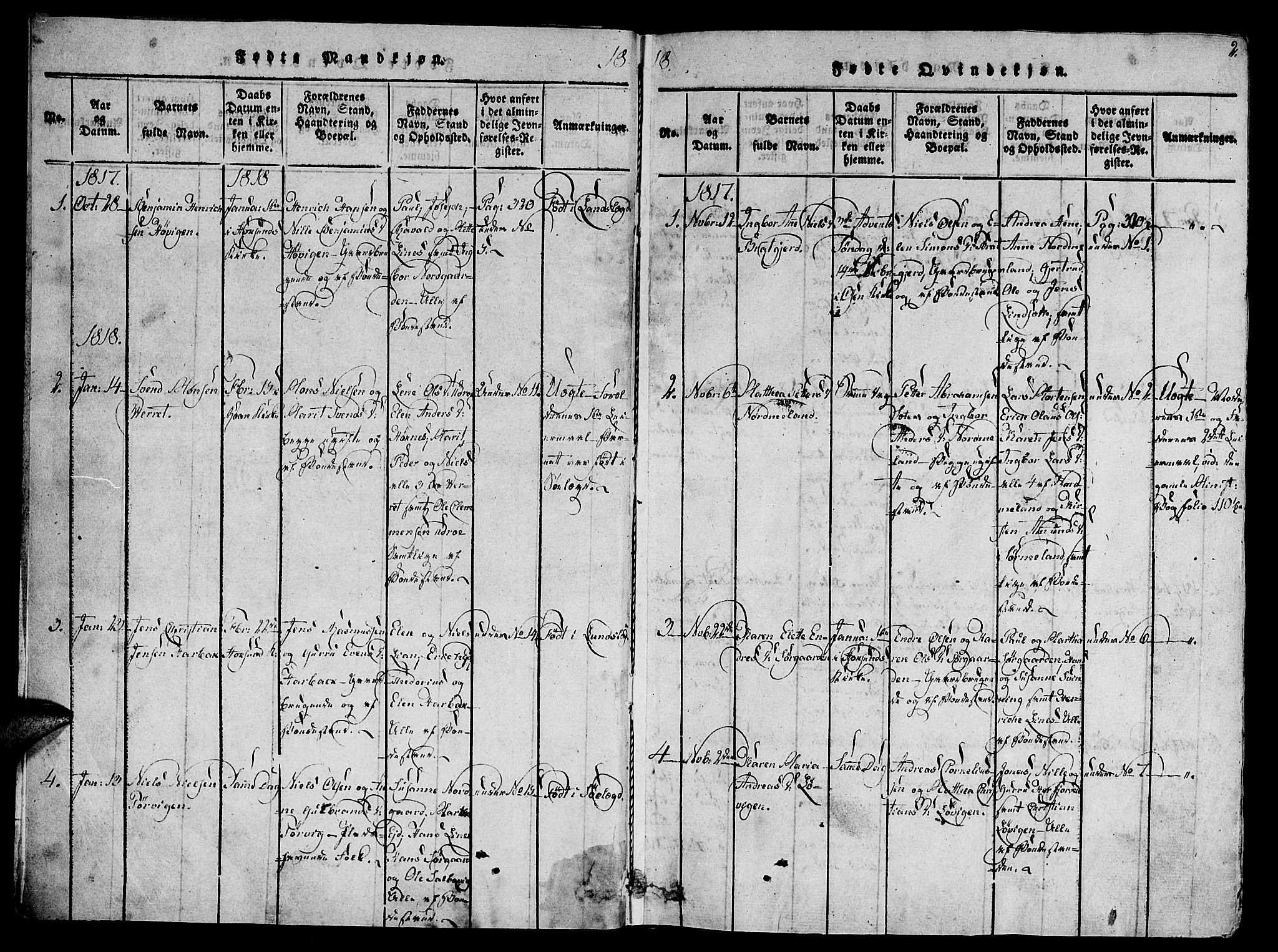 Ministerialprotokoller, klokkerbøker og fødselsregistre - Sør-Trøndelag, AV/SAT-A-1456/657/L0702: Ministerialbok nr. 657A03, 1818-1831, s. 2