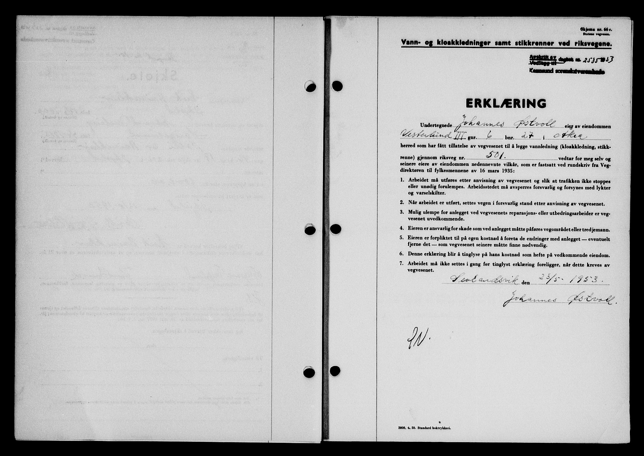Karmsund sorenskriveri, SAST/A-100311/01/II/IIB/L0109: Pantebok nr. 89A, 1953-1953, Dagboknr: 2535/1953