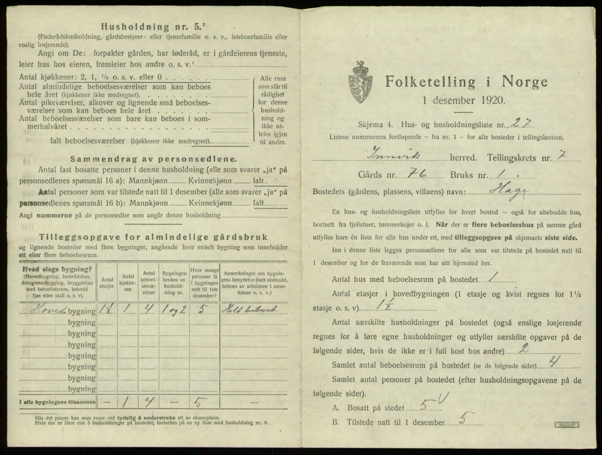 SAB, Folketelling 1920 for 1447 Innvik herred, 1920, s. 443