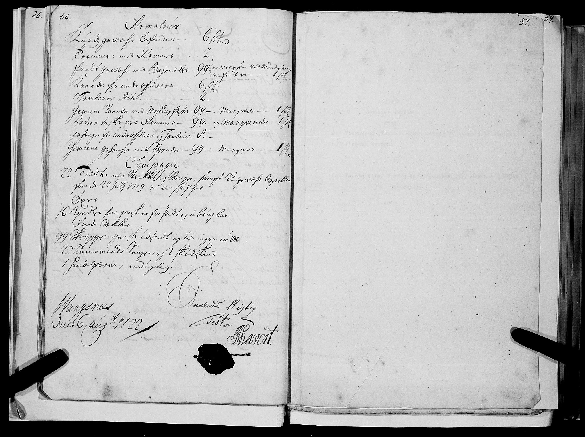 Stiftamtmannen i Bergen, AV/SAB-A-100006/F/Fc/L0004: Lnr. 1887: Militære manntall og ruller for Indre og Ytre Sogn, 1722-1748, s. 56-57