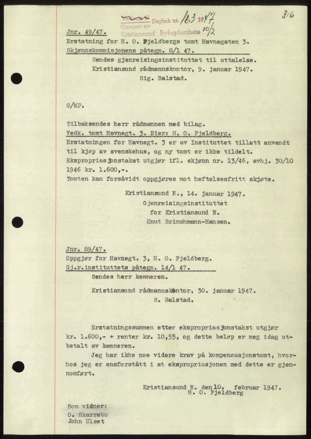 Kristiansund byfogd, AV/SAT-A-4587/A/27: Pantebok nr. 39b, 1946-1947, Dagboknr: 163/1947