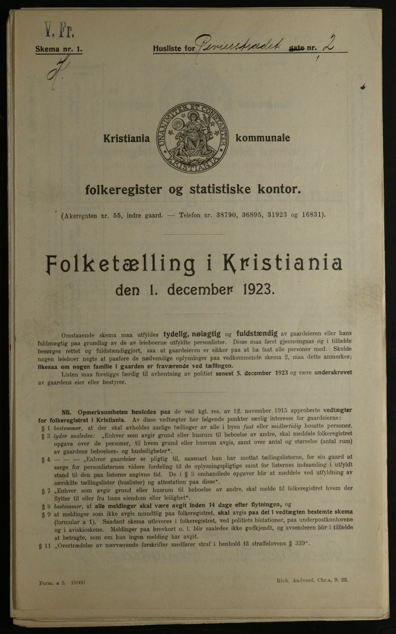 OBA, Kommunal folketelling 1.12.1923 for Kristiania, 1923, s. 91536