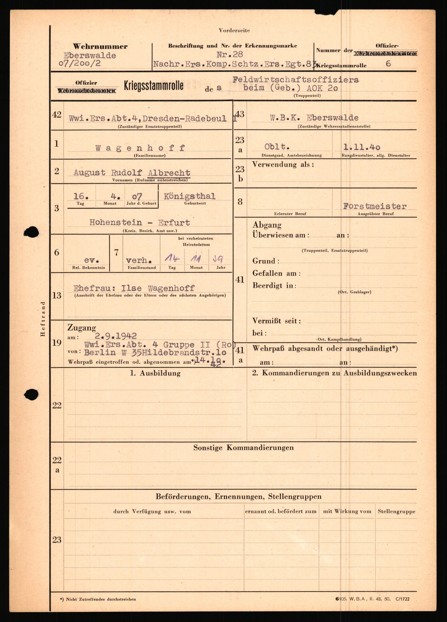 Forsvarets Overkommando. 2 kontor. Arkiv 11.4. Spredte tyske arkivsaker, AV/RA-RAFA-7031/D/Dar/Dara/L0019: Personalbøker og diverse, 1940-1945, s. 540