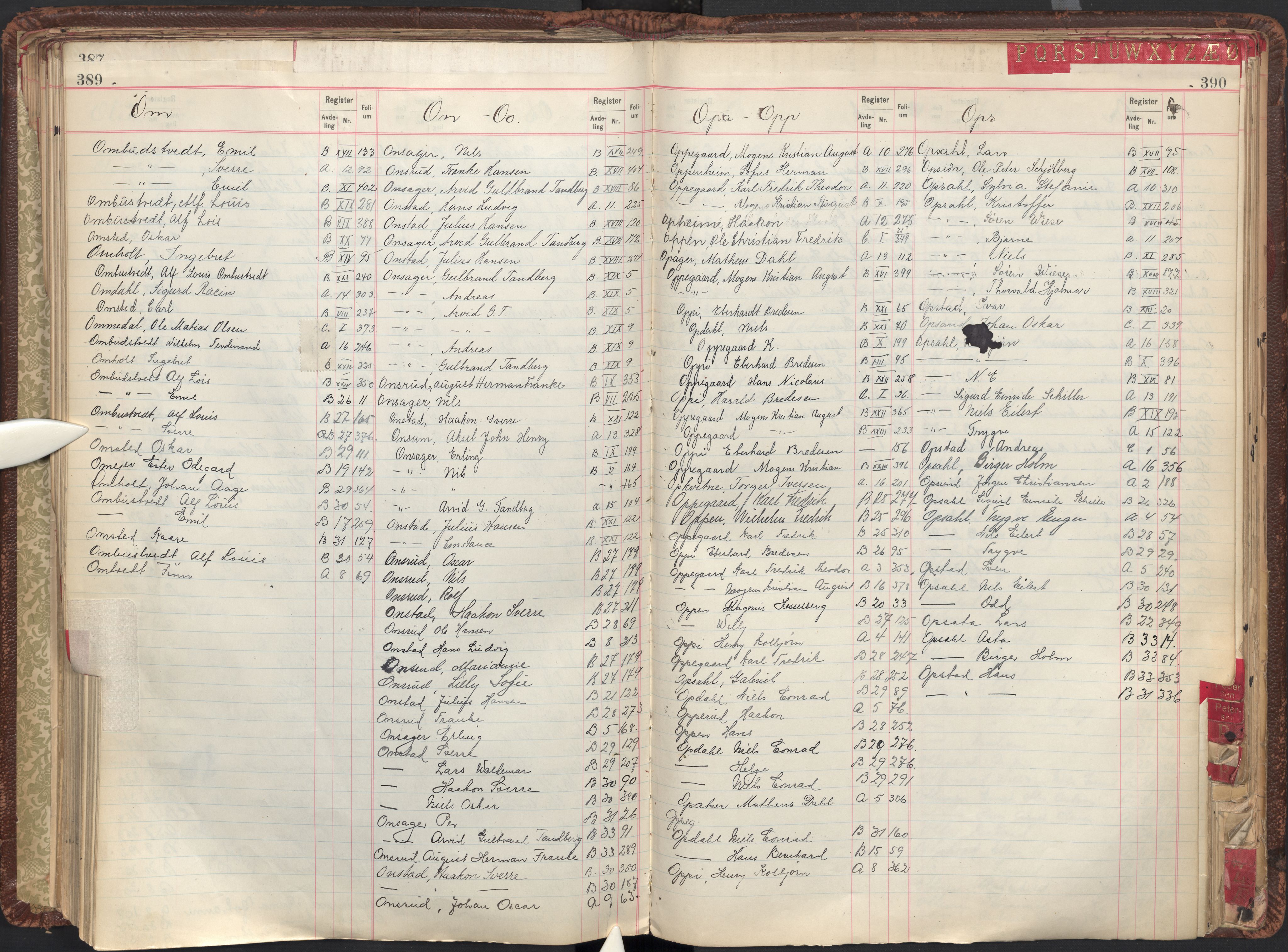 Oslo byfogd avd. II, AV/SAO-A-10942/G/Ga/Gab/L0003: Personregister: A 1-17, B 1-33, C 1-2, 1921, s. 389-390