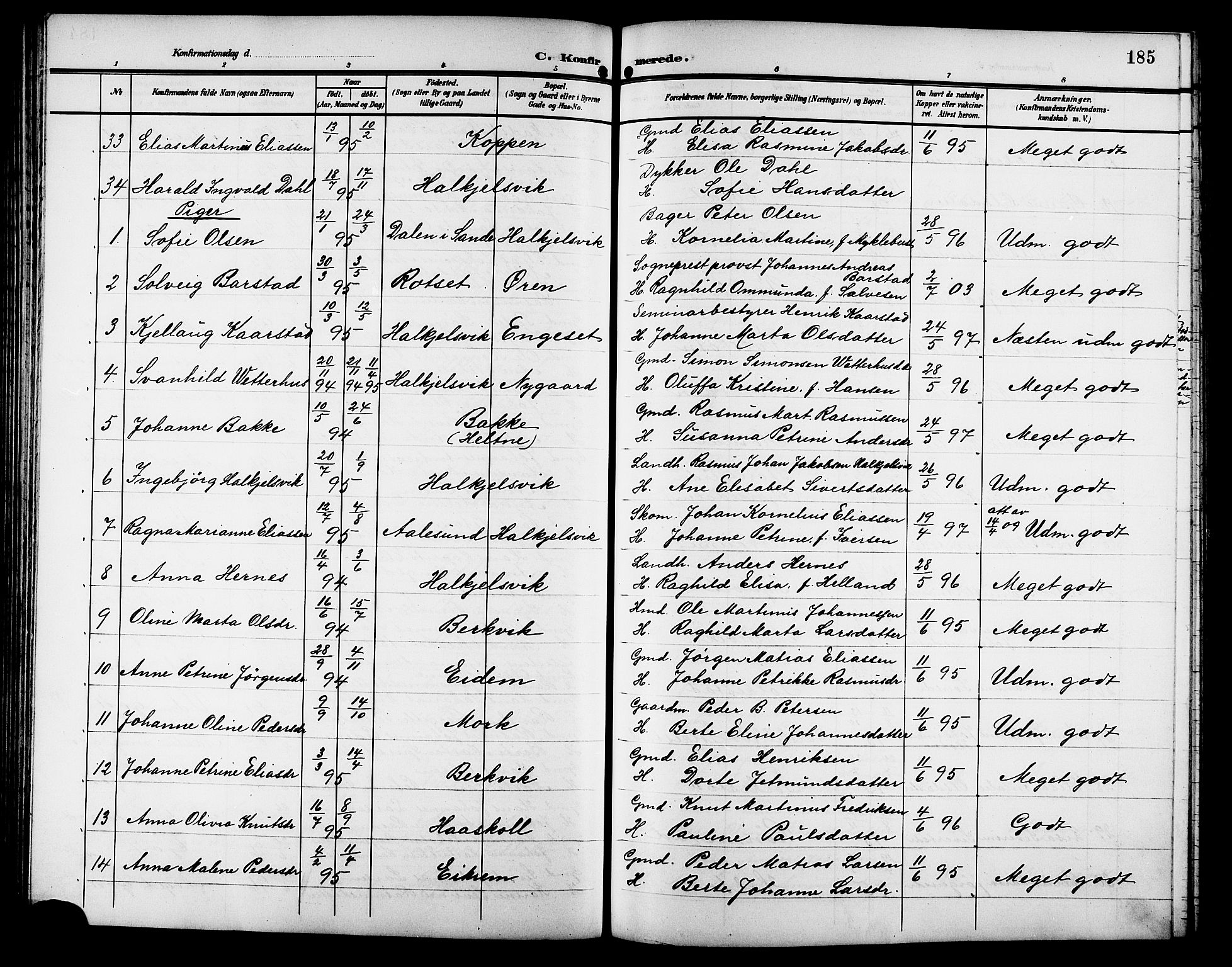 Ministerialprotokoller, klokkerbøker og fødselsregistre - Møre og Romsdal, AV/SAT-A-1454/511/L0159: Klokkerbok nr. 511C05, 1902-1920, s. 185