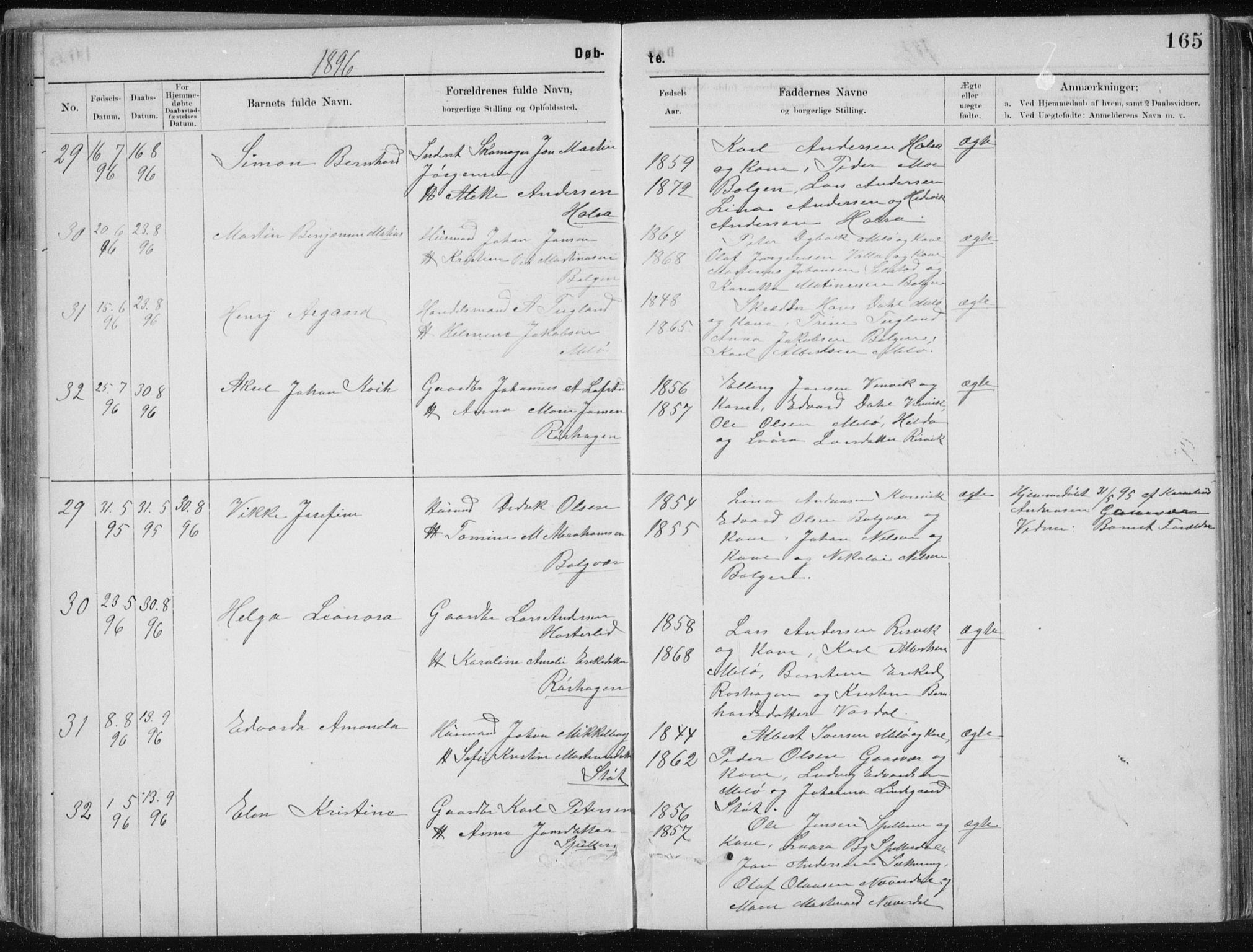 Ministerialprotokoller, klokkerbøker og fødselsregistre - Nordland, AV/SAT-A-1459/843/L0636: Klokkerbok nr. 843C05, 1884-1909, s. 165
