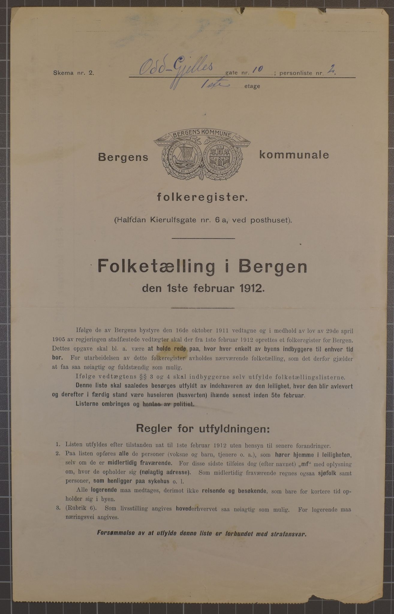 SAB, Kommunal folketelling 1912 for Bergen kjøpstad, 1912, s. 9