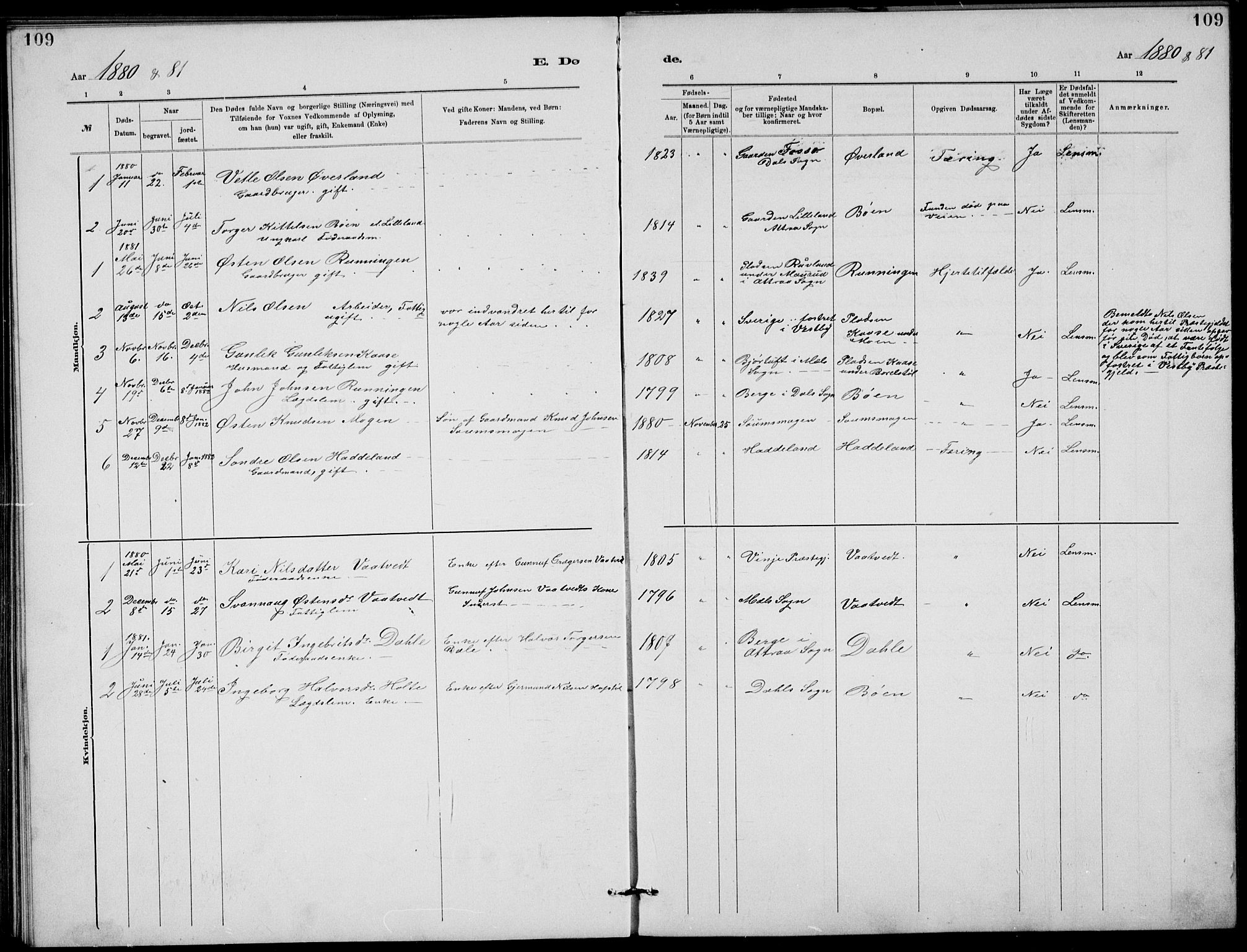 Rjukan kirkebøker, SAKO/A-294/G/Ga/L0001: Klokkerbok nr. 1, 1880-1914, s. 109