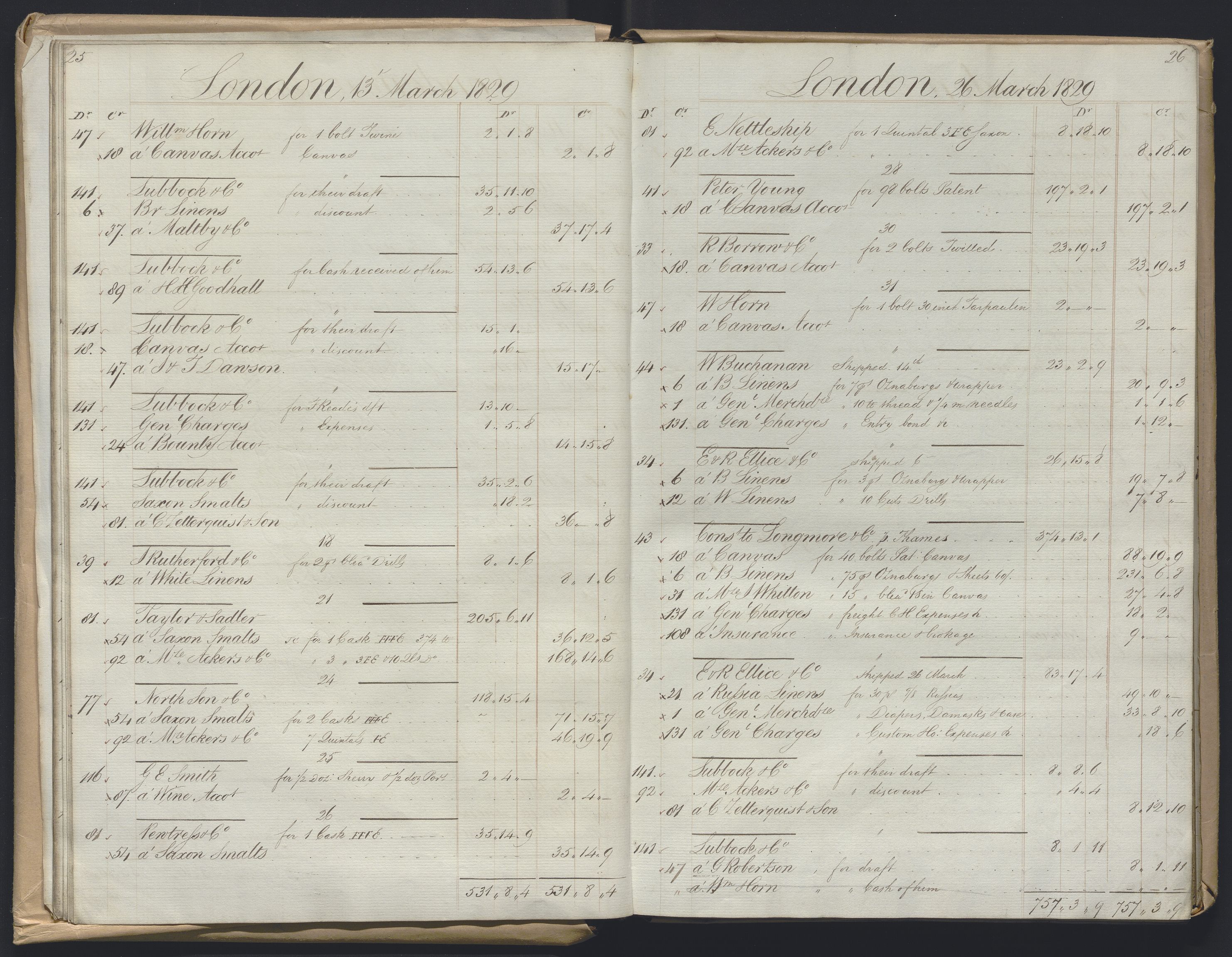 Smith, Goodhall & Reeves, RA/PA-0586/R/L0001: Dagbok (Daybook) A, 1829-1831, s. 25-26
