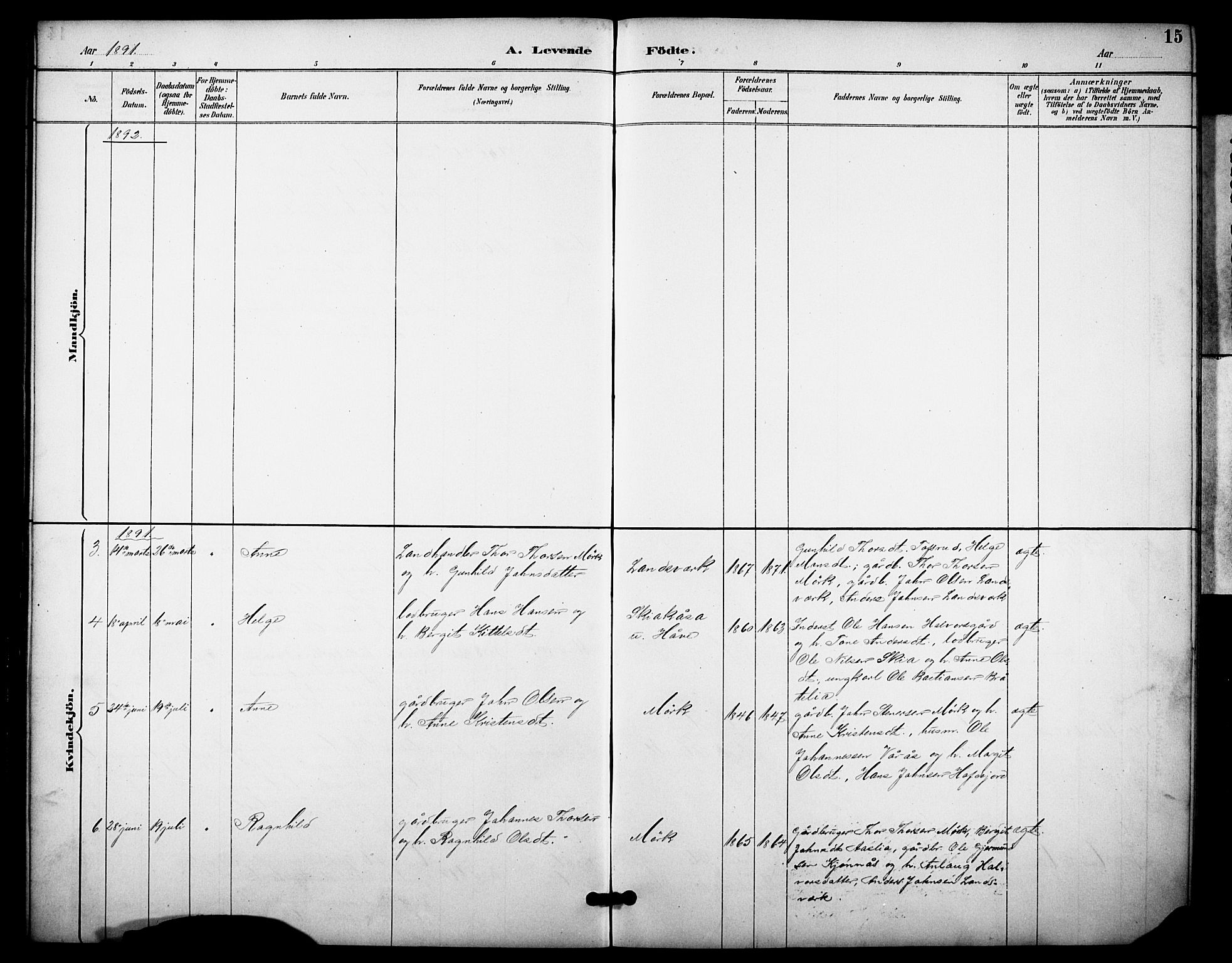 Heddal kirkebøker, AV/SAKO-A-268/F/Fb/L0001: Ministerialbok nr. II 1, 1884-1910, s. 15
