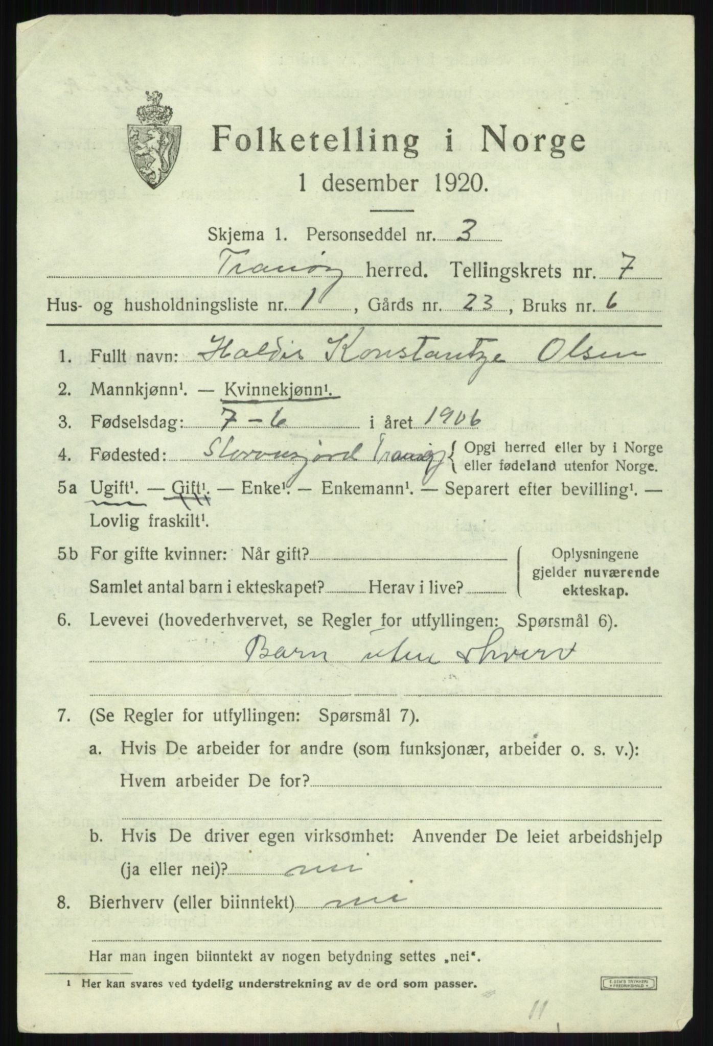 SATØ, Folketelling 1920 for 1927 Tranøy herred, 1920, s. 3371