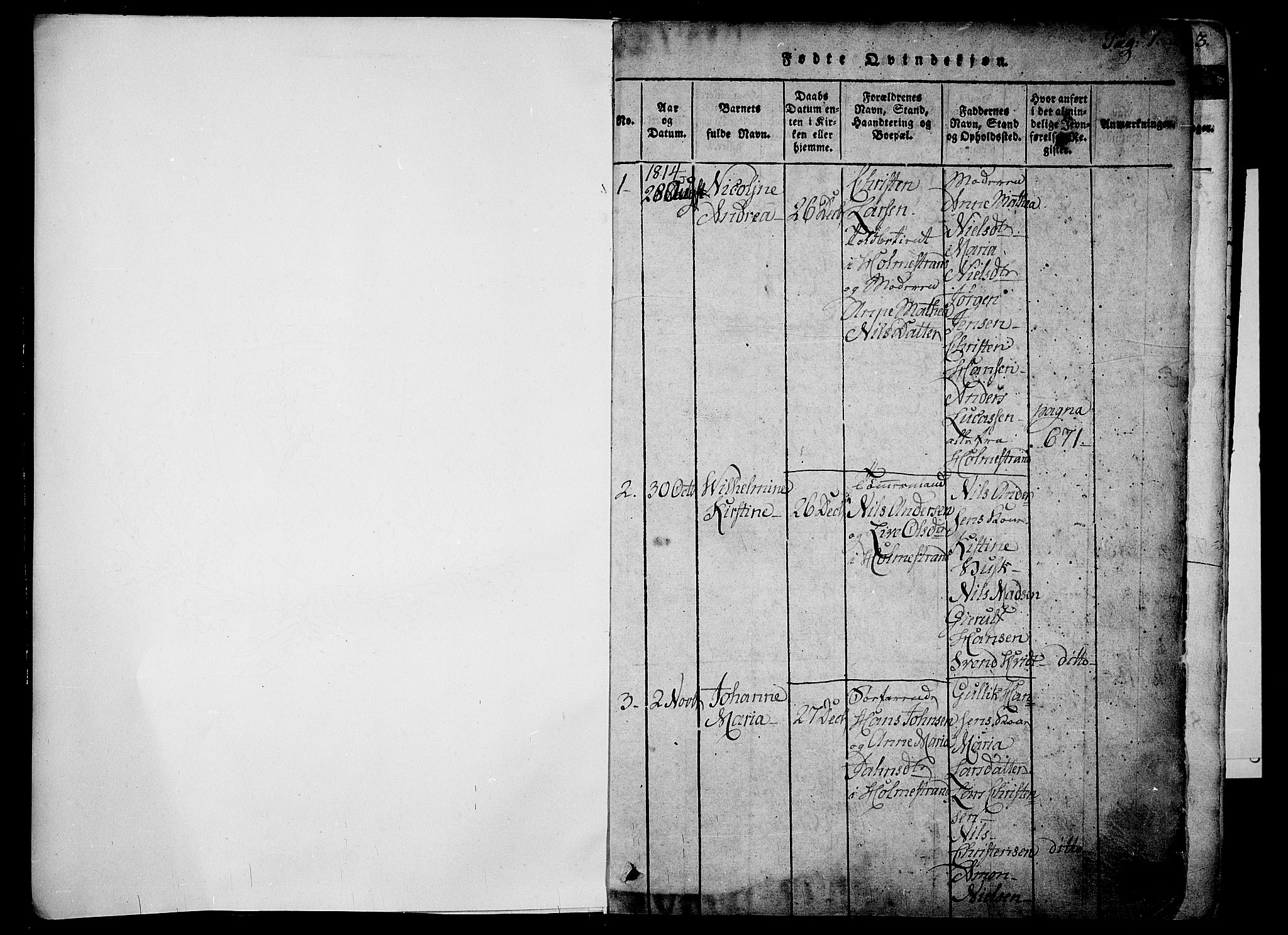 Holmestrand kirkebøker, AV/SAKO-A-346/F/Fa/L0001: Ministerialbok nr. 1, 1814-1840, s. 0-1