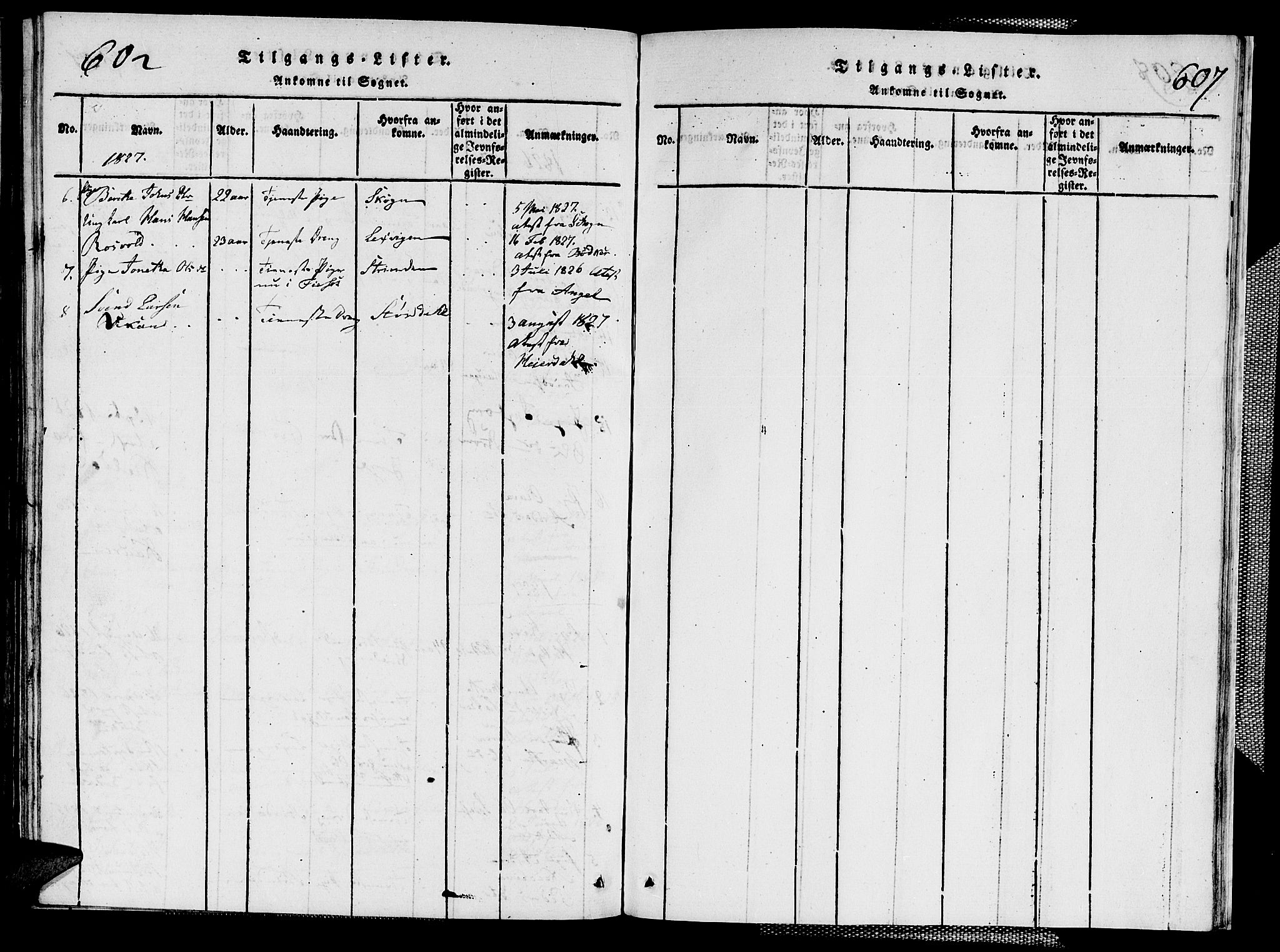 Ministerialprotokoller, klokkerbøker og fødselsregistre - Nord-Trøndelag, SAT/A-1458/713/L0124: Klokkerbok nr. 713C01, 1817-1827, s. 602-607