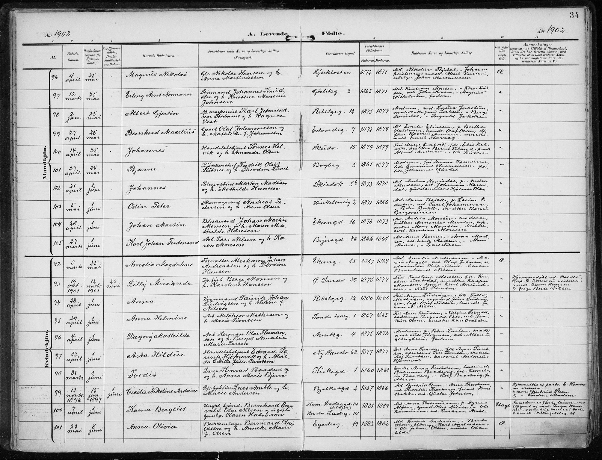 Sandviken Sokneprestembete, AV/SAB-A-77601/H/Ha/L0006: Ministerialbok nr. B 3, 1901-1912, s. 34