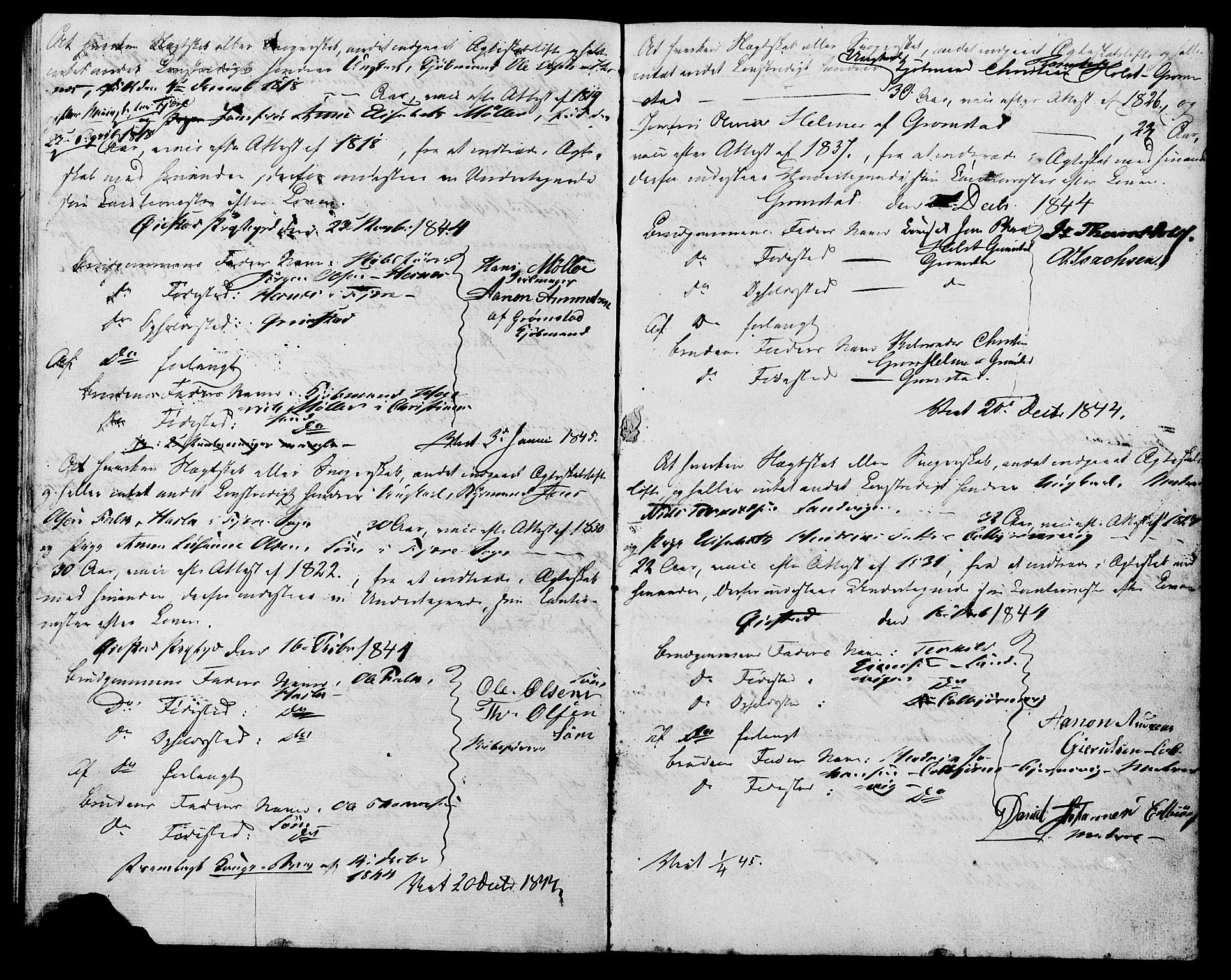 Øyestad sokneprestkontor, AV/SAK-1111-0049/F/Fe/L0002: Forlovererklæringer nr. A VI 20, 1844-1846, s. 16