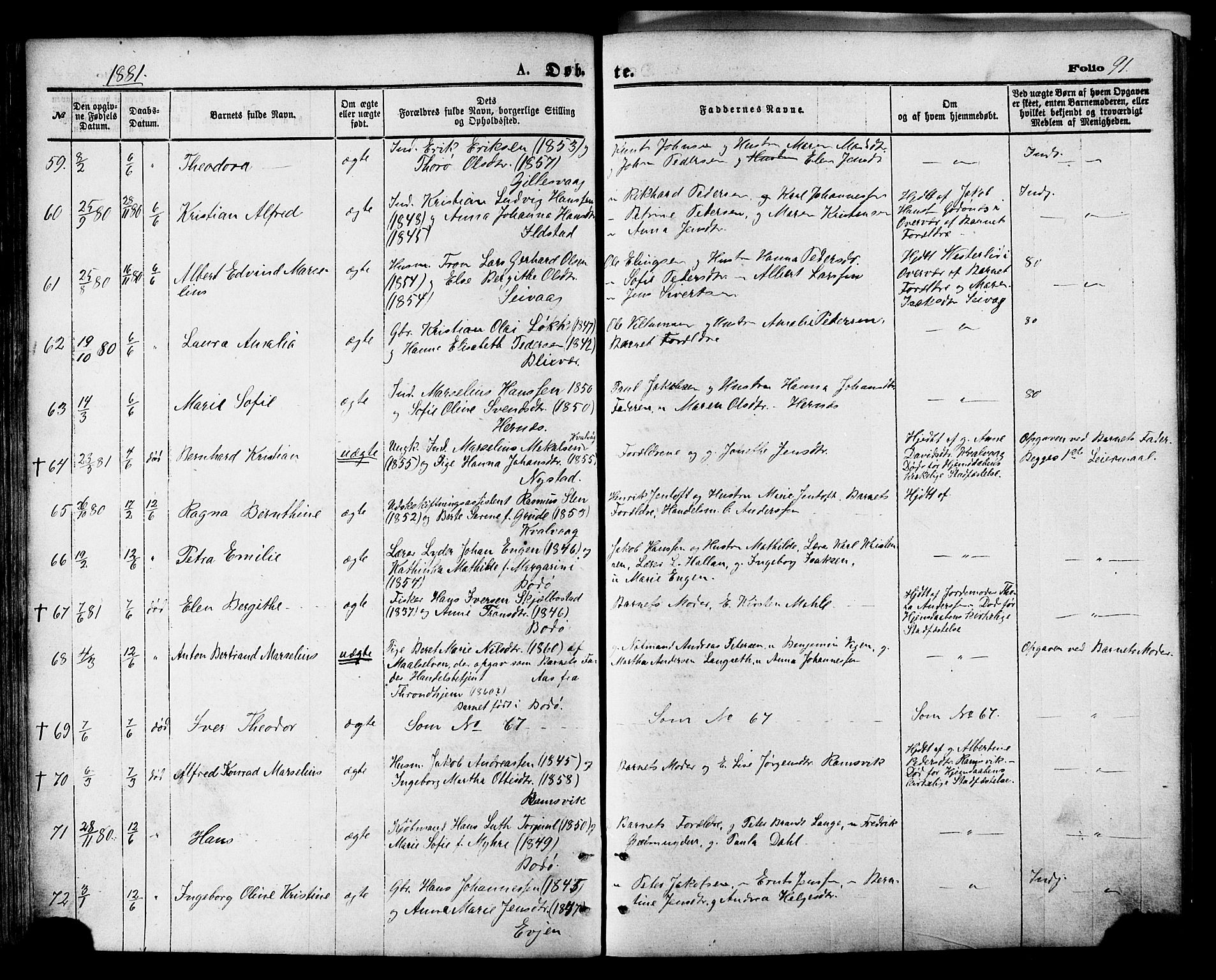 Ministerialprotokoller, klokkerbøker og fødselsregistre - Nordland, AV/SAT-A-1459/801/L0009: Ministerialbok nr. 801A09, 1876-1883, s. 91