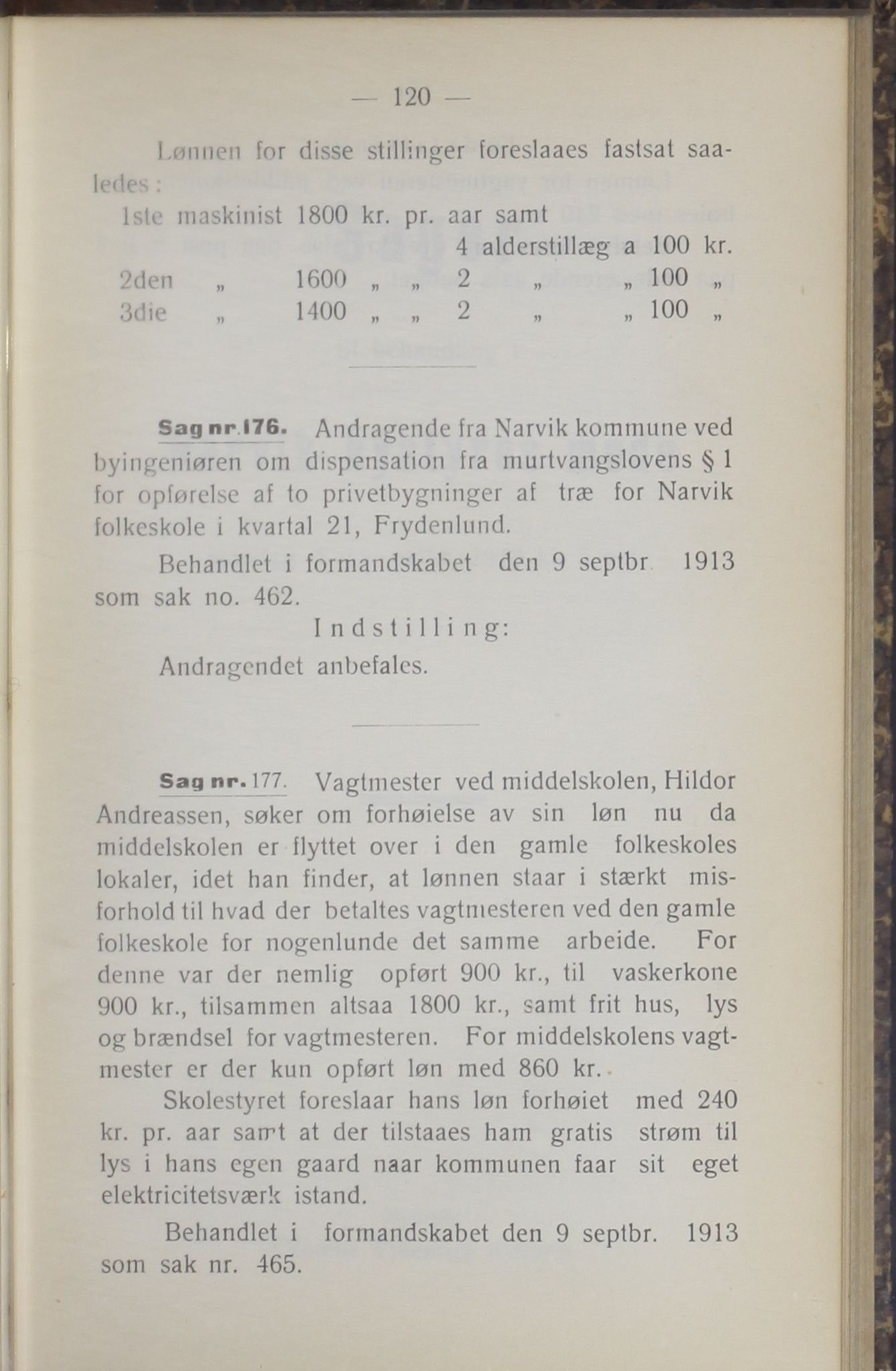 Narvik kommune. Formannskap , AIN/K-18050.150/A/Ab/L0003: Møtebok, 1913