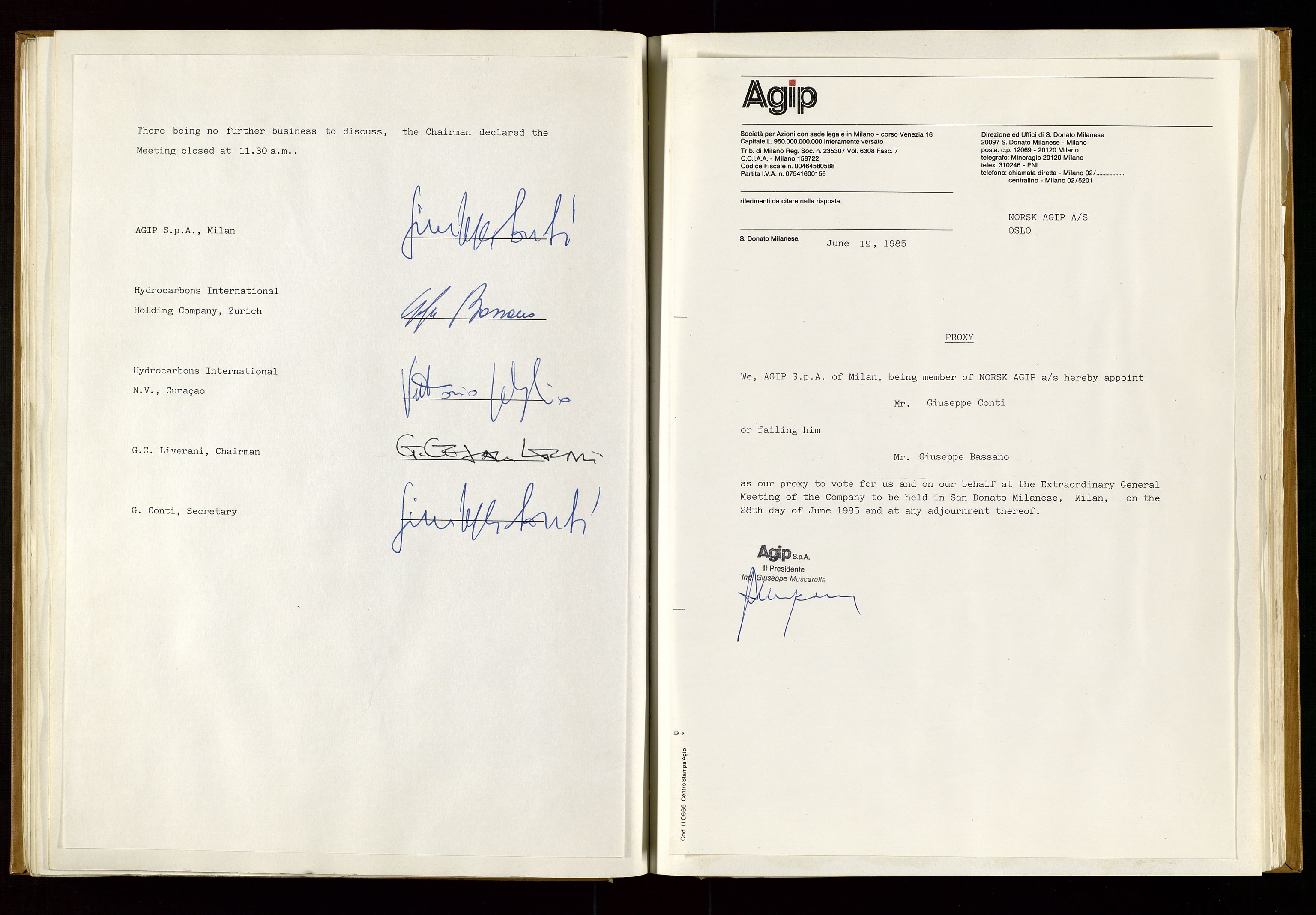 Pa 1583 - Norsk Agip AS, SAST/A-102138/A/Aa/L0001: General assembly and Board of Directors meeting minutes, 1965-1990