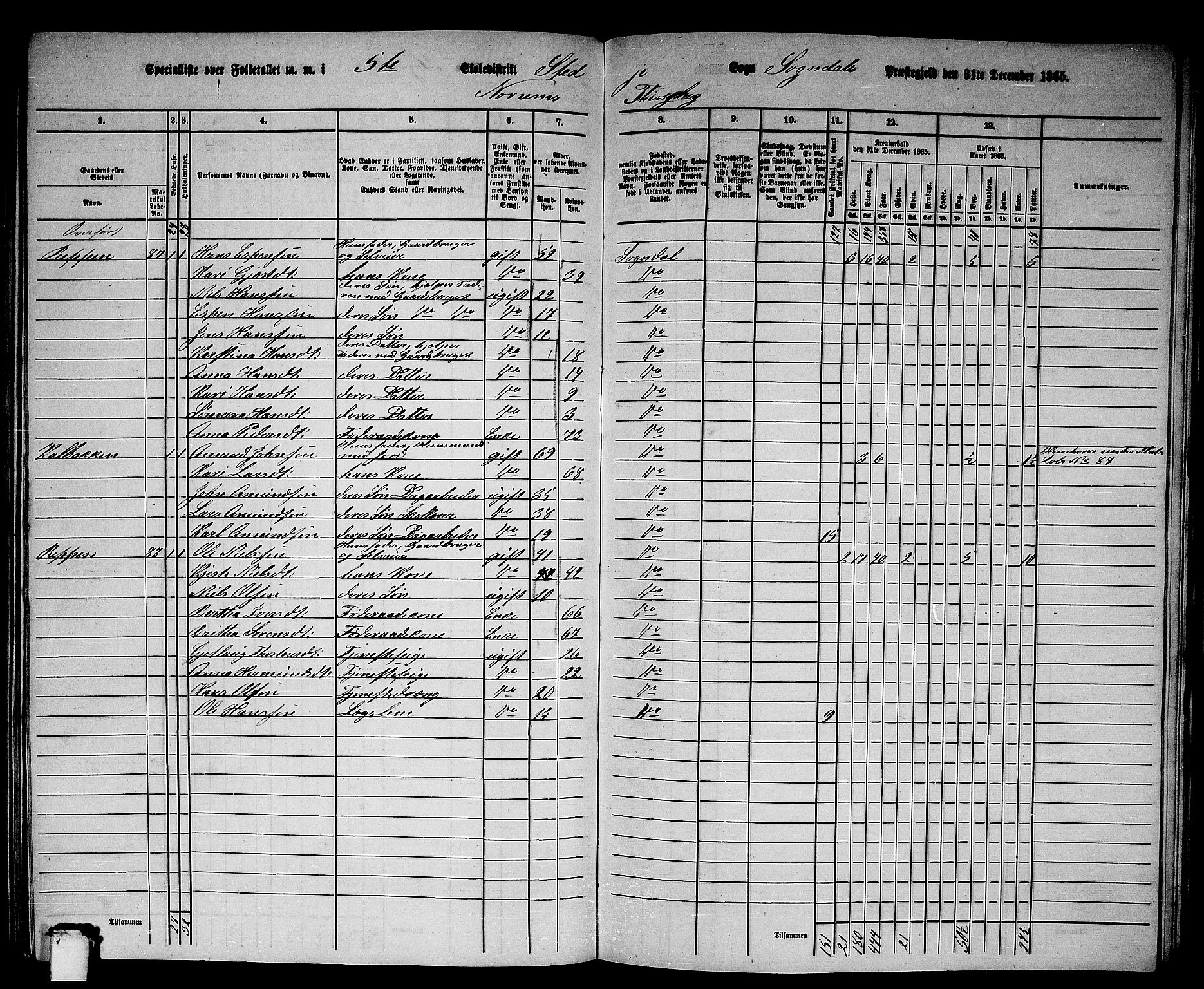 RA, Folketelling 1865 for 1420P Sogndal prestegjeld, 1865, s. 103