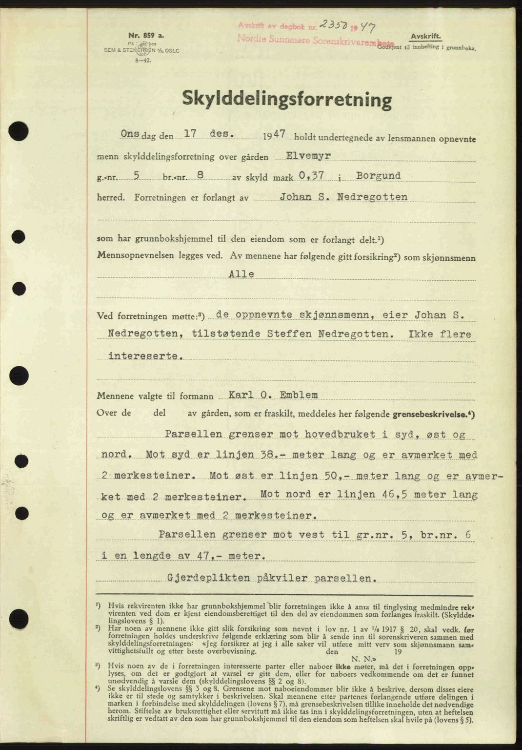 Nordre Sunnmøre sorenskriveri, AV/SAT-A-0006/1/2/2C/2Ca: Pantebok nr. A26, 1947-1948, Dagboknr: 2350/1947