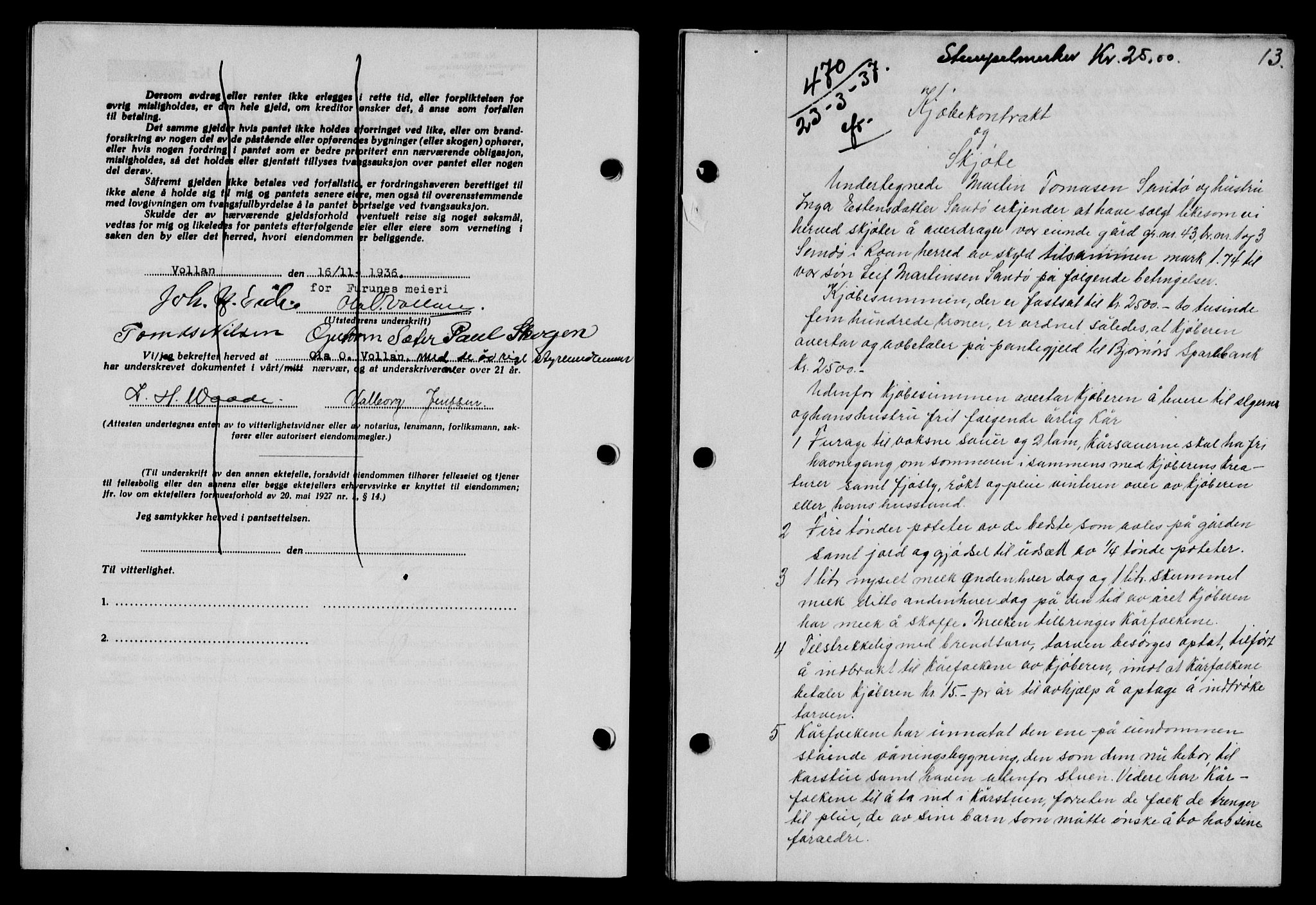 Fosen sorenskriveri, AV/SAT-A-1107/1/2/2C/L0085: Pantebok nr. 76, 1937-1937, s. 13