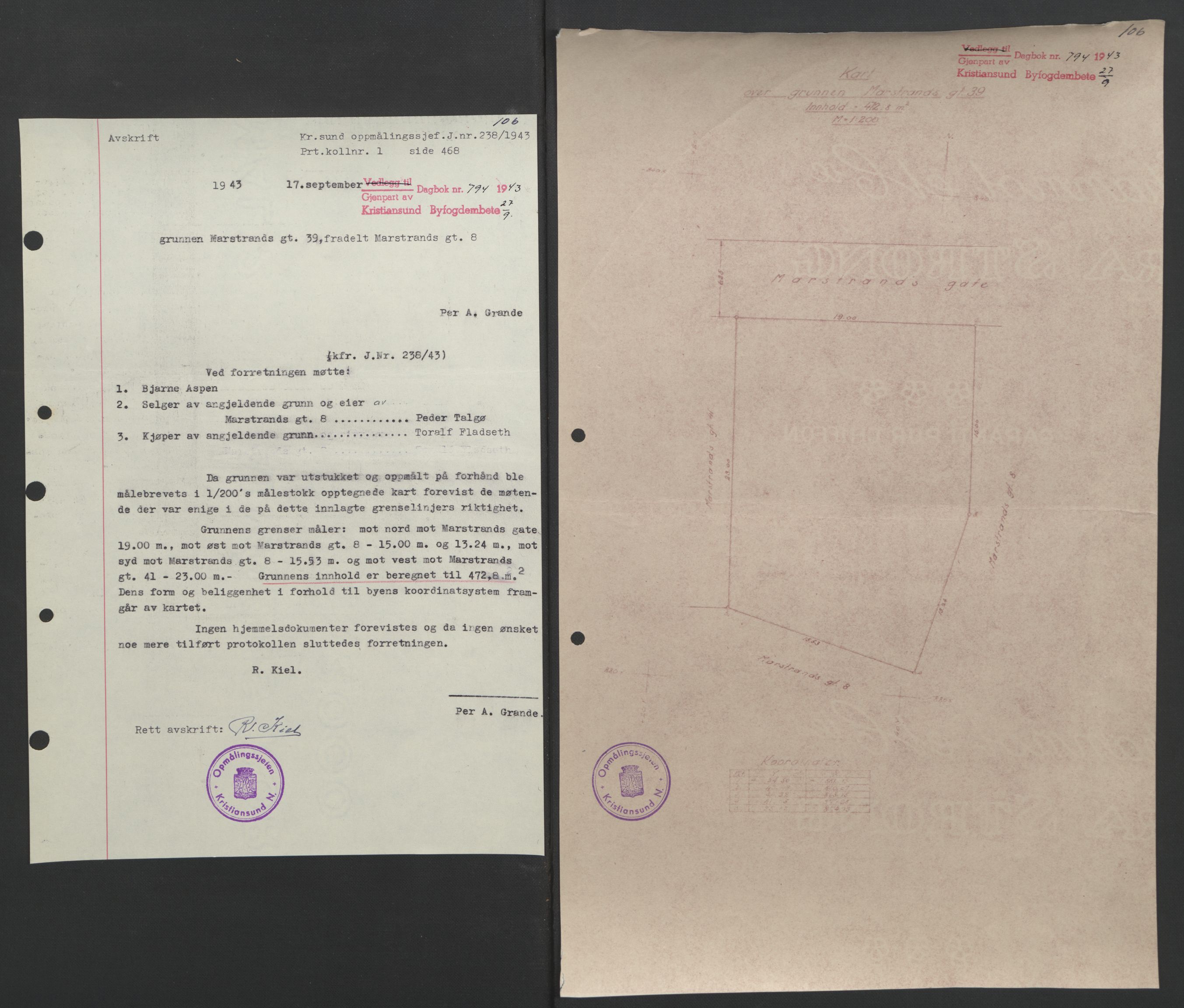 Kristiansund byfogd, AV/SAT-A-4587/A/27: Pantebok nr. 37, 1942-1945, Dagboknr: 794/1943