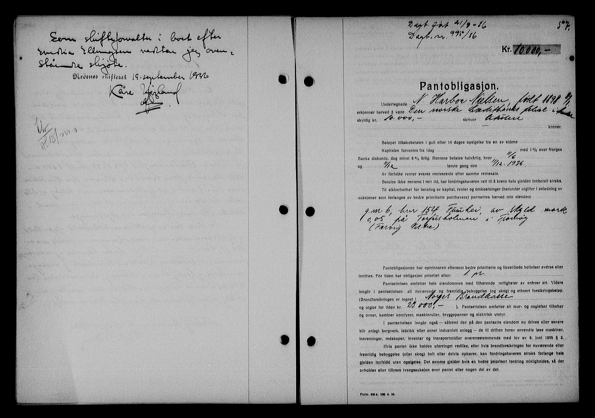 Nedenes sorenskriveri, AV/SAK-1221-0006/G/Gb/Gba/L0043: Pantebok nr. 39, 1936-1937, Dagboknr: 995/1936