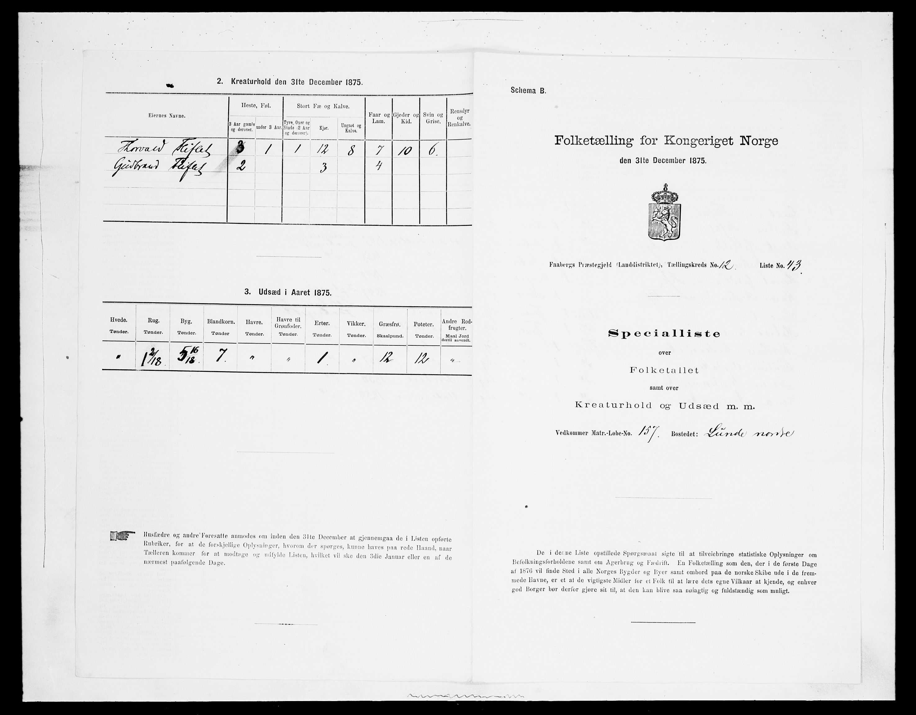 SAH, Folketelling 1875 for 0524L Fåberg prestegjeld, Fåberg sokn og Lillehammer landsokn, 1875, s. 1537