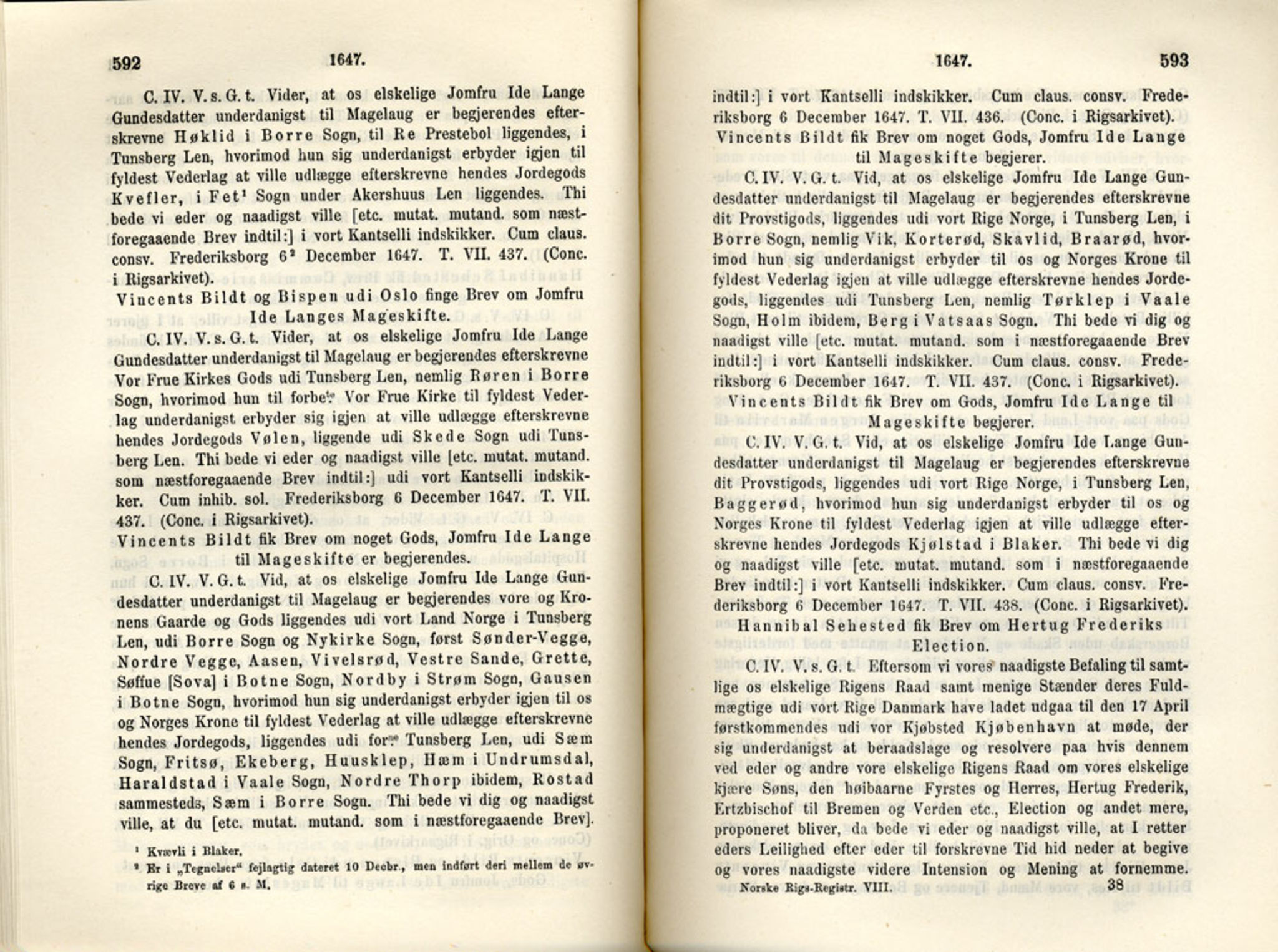 Publikasjoner utgitt av Det Norske Historiske Kildeskriftfond, PUBL/-/-/-: Norske Rigs-Registranter, bind 8, 1641-1648, s. 592-593