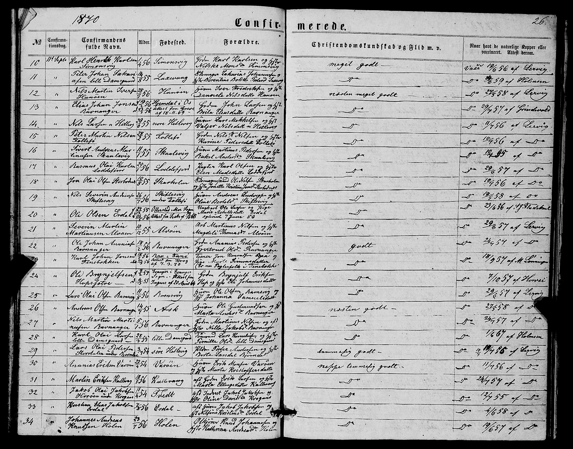 Askøy Sokneprestembete, AV/SAB-A-74101/H/Ha/Hab/Haba/L0006: Klokkerbok nr. A 6, 1861-1881, s. 26