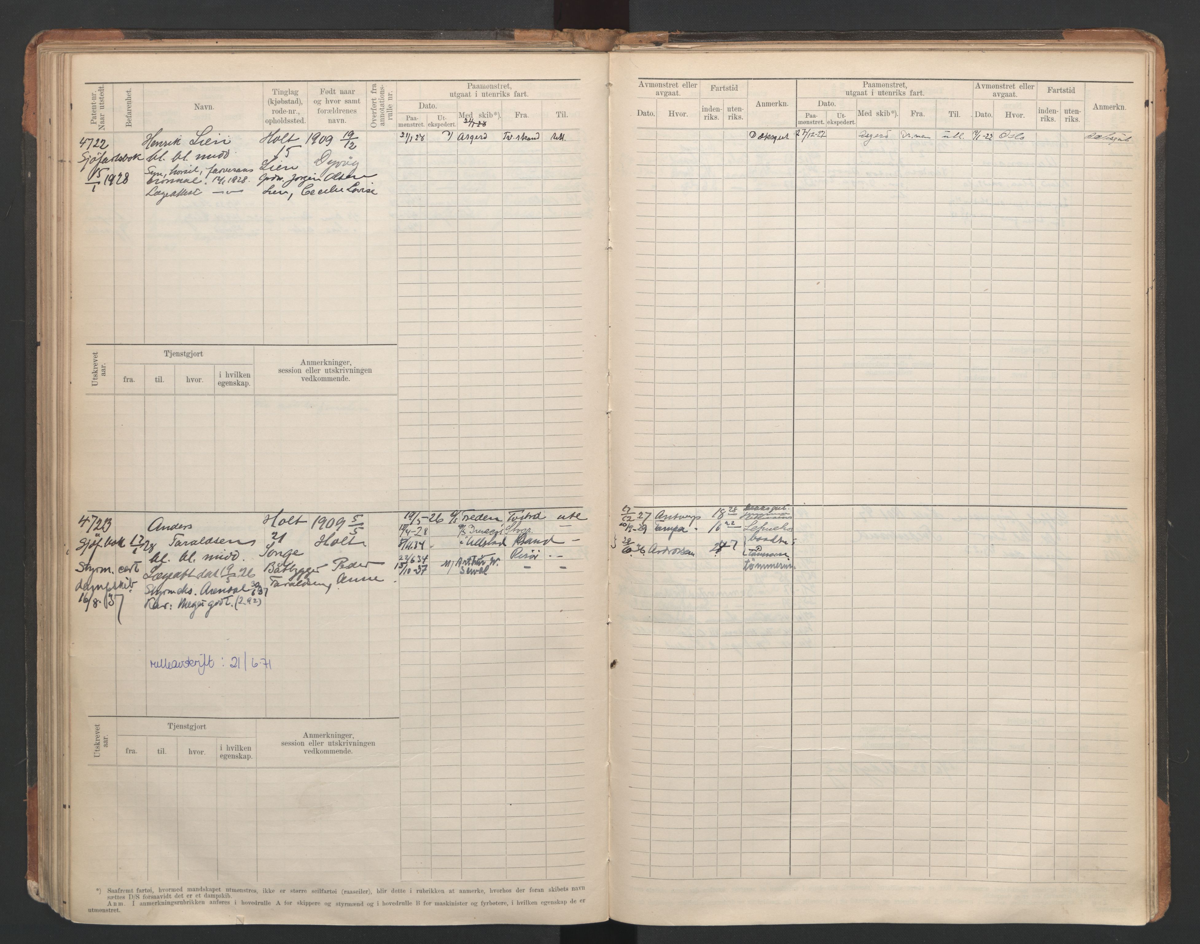 Tvedestrand mønstringskrets, AV/SAK-2031-0011/F/Fb/L0007: Hovedrulle A nr 4410-4803, R-8, 1912-1948, s. 162