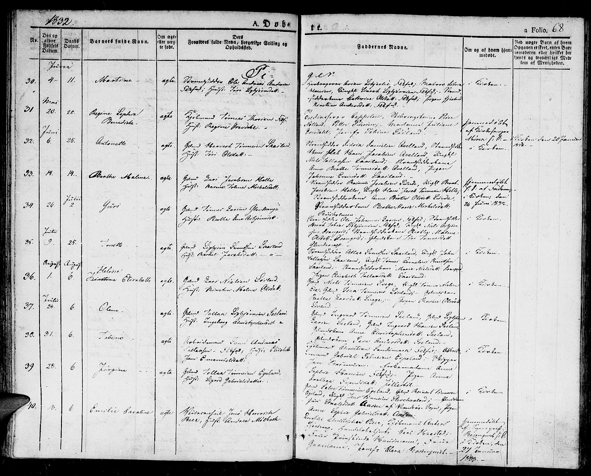 Flekkefjord sokneprestkontor, AV/SAK-1111-0012/F/Fb/Fbc/L0004: Klokkerbok nr. B 4, 1827-1846, s. 68