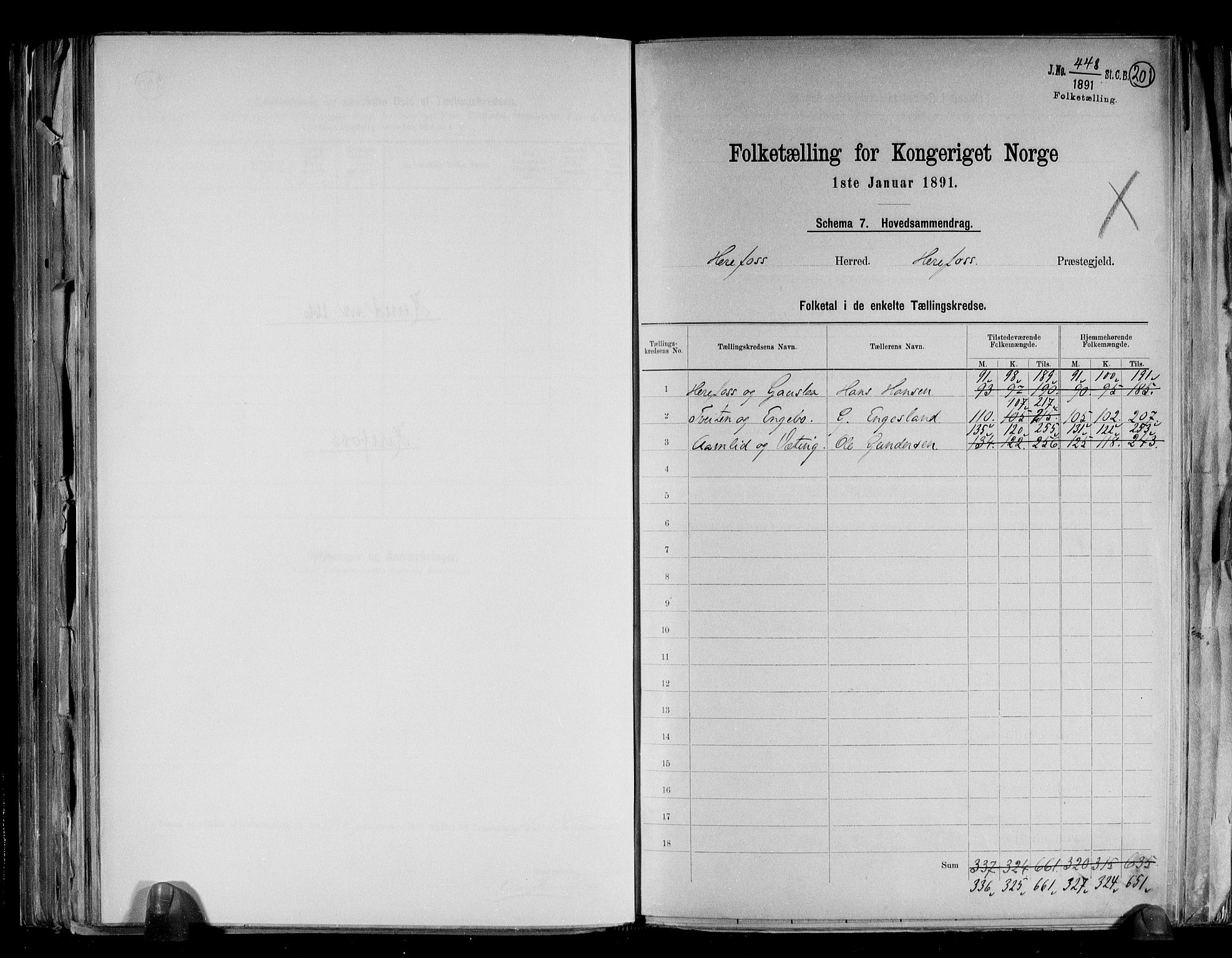 RA, Folketelling 1891 for 0933 Herefoss herred, 1891, s. 2