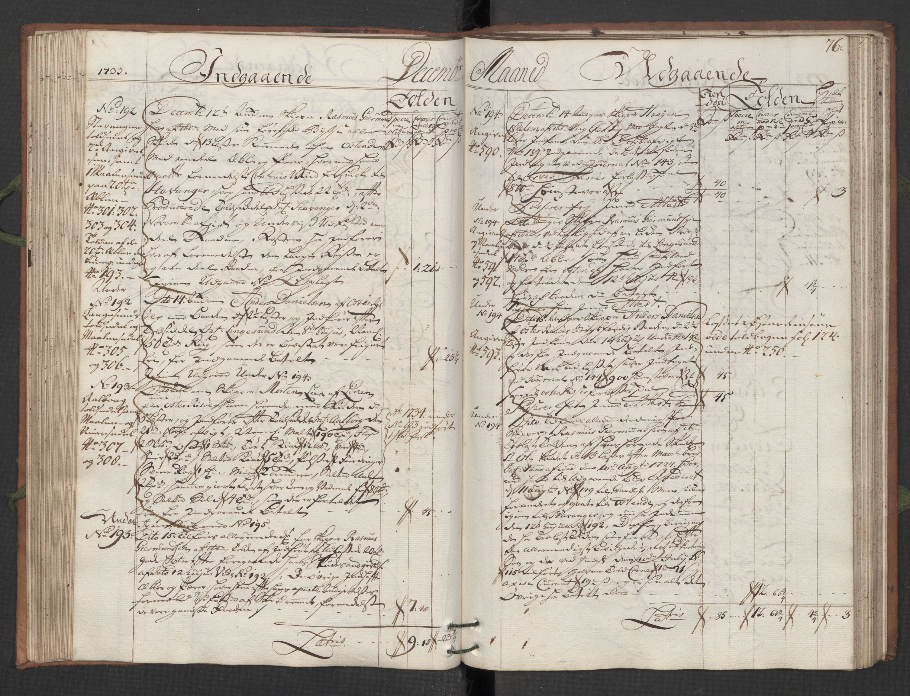 Generaltollkammeret, tollregnskaper, AV/RA-EA-5490/R13/L0007/0001: Tollregnskaper Kragerø / Hovedtollbok, 1733, s. 75b-76a