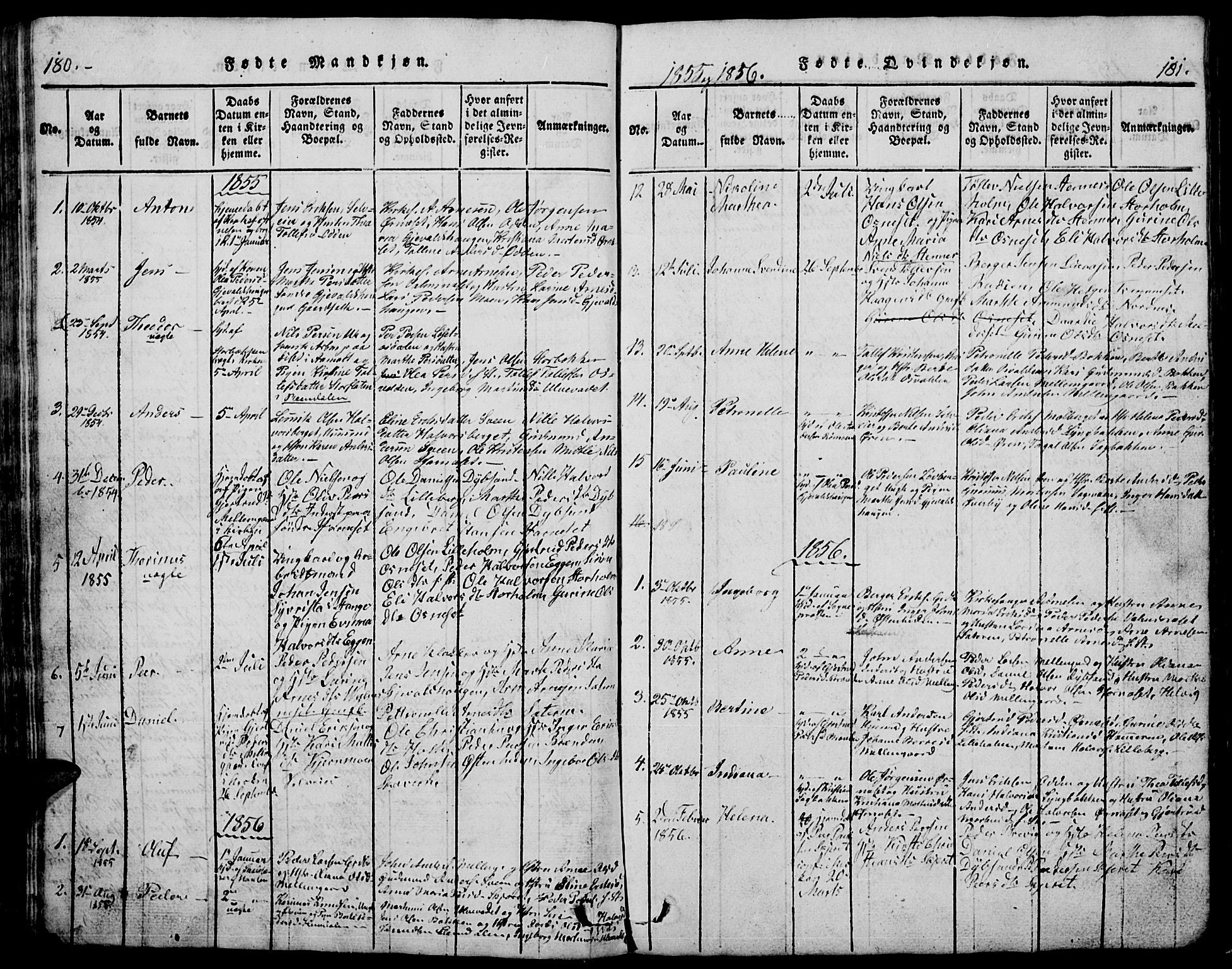 Trysil prestekontor, SAH/PREST-046/H/Ha/Hab/L0005: Klokkerbok nr. 5, 1814-1877, s. 180-181