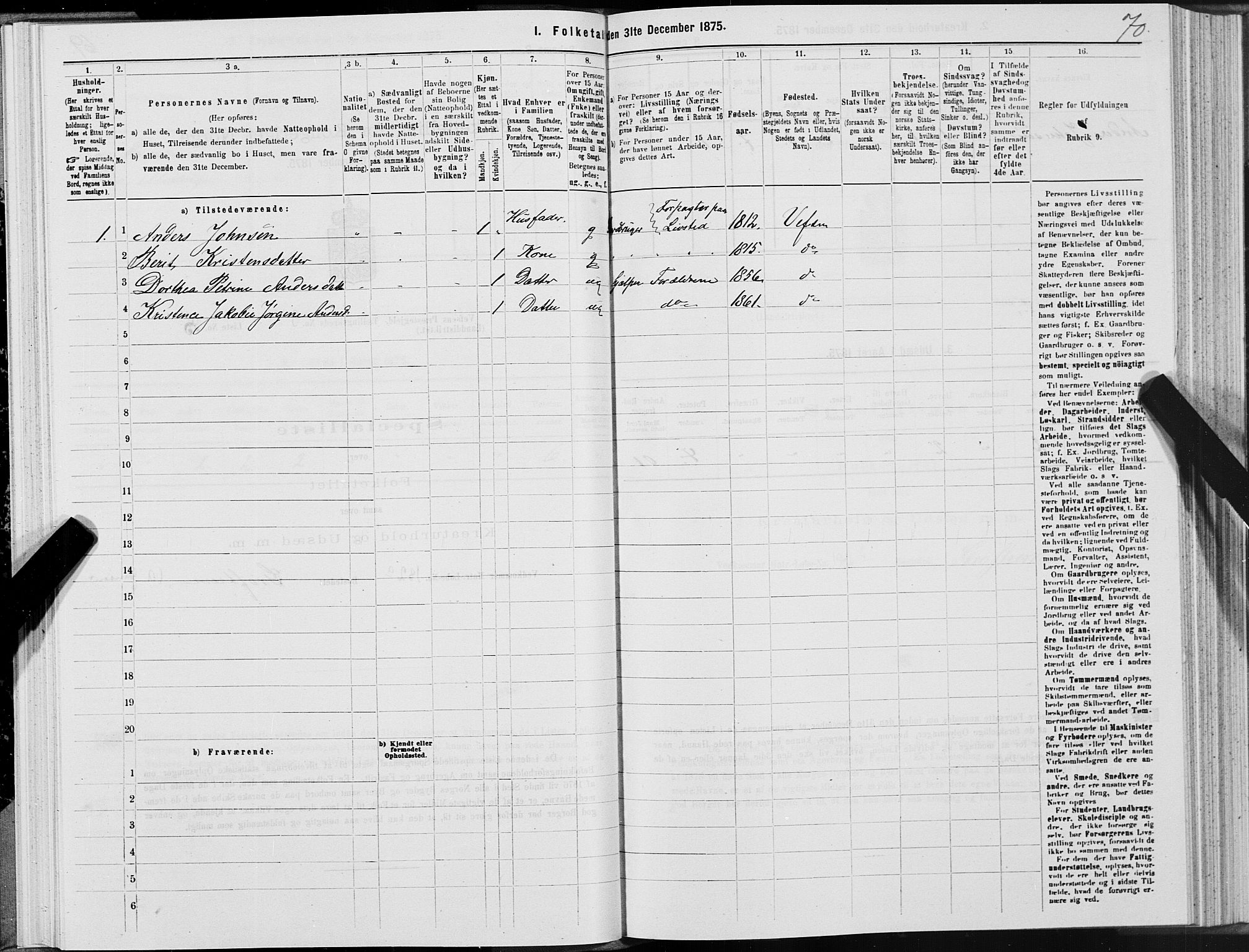 SAT, Folketelling 1875 for 1824L Vefsn prestegjeld, Vefsn sokn, 1875, s. 3070