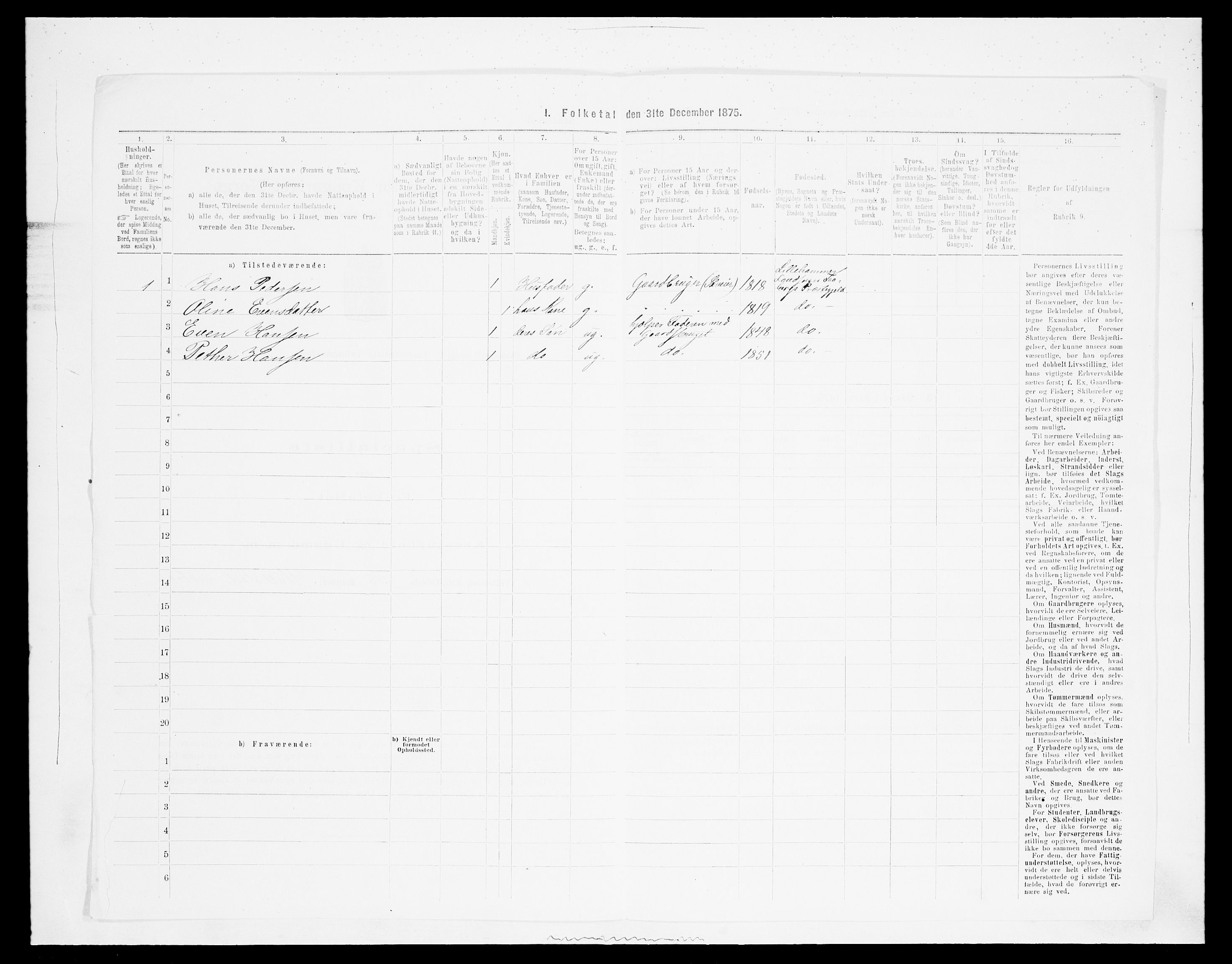 SAH, Folketelling 1875 for 0524L Fåberg prestegjeld, Fåberg sokn og Lillehammer landsokn, 1875, s. 695