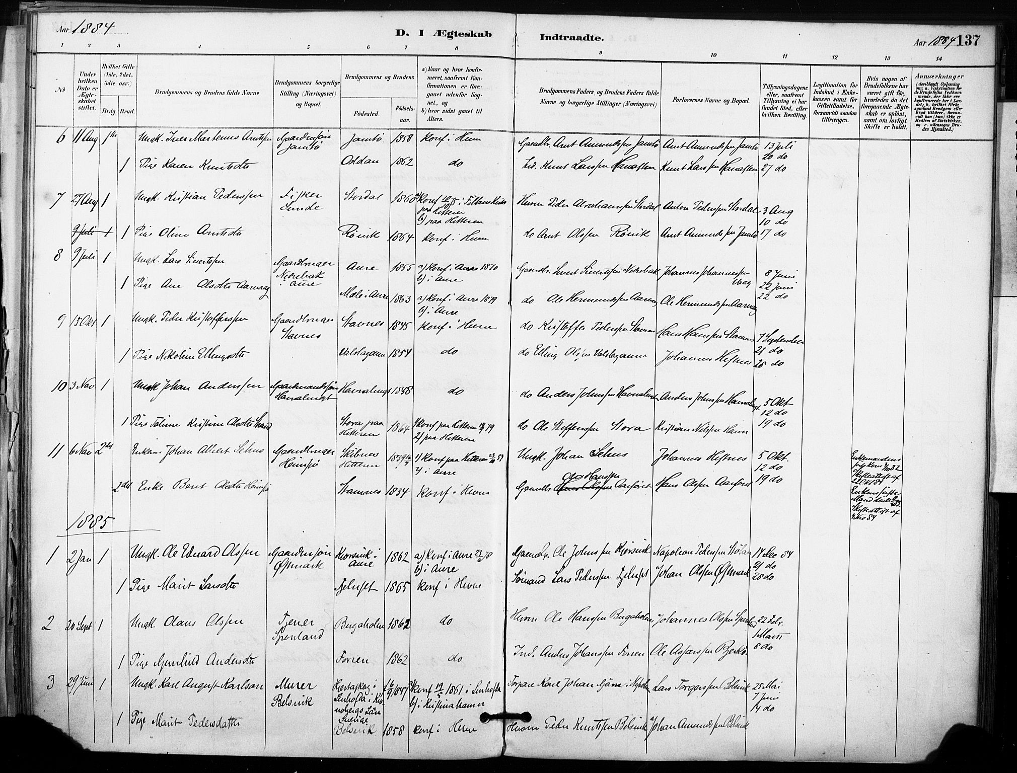 Ministerialprotokoller, klokkerbøker og fødselsregistre - Sør-Trøndelag, SAT/A-1456/633/L0518: Ministerialbok nr. 633A01, 1884-1906, s. 137