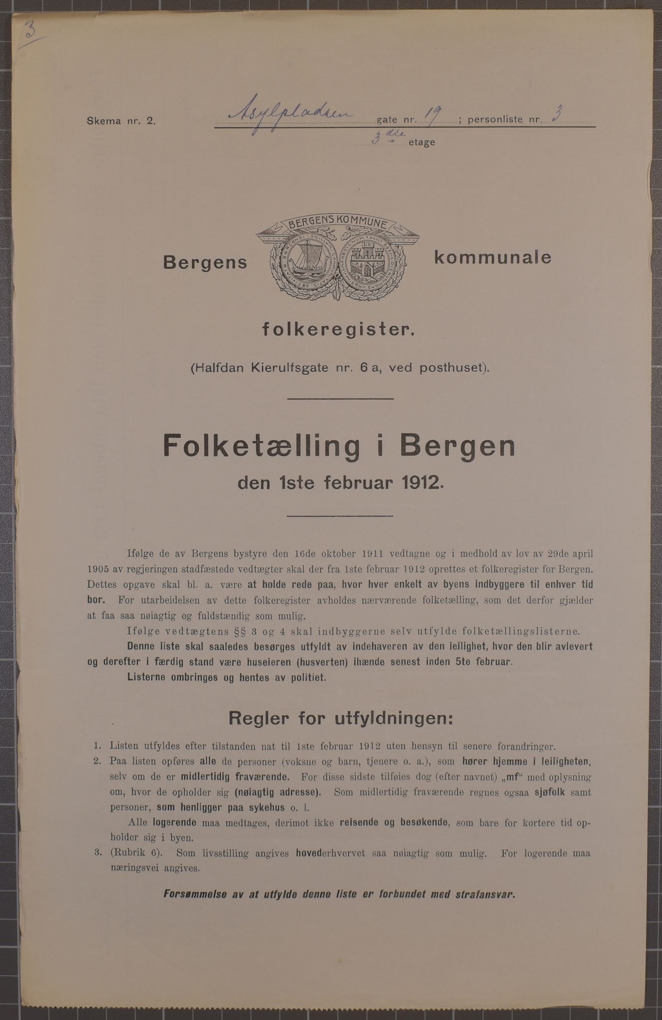 SAB, Kommunal folketelling 1912 for Bergen kjøpstad, 1912, s. 1692