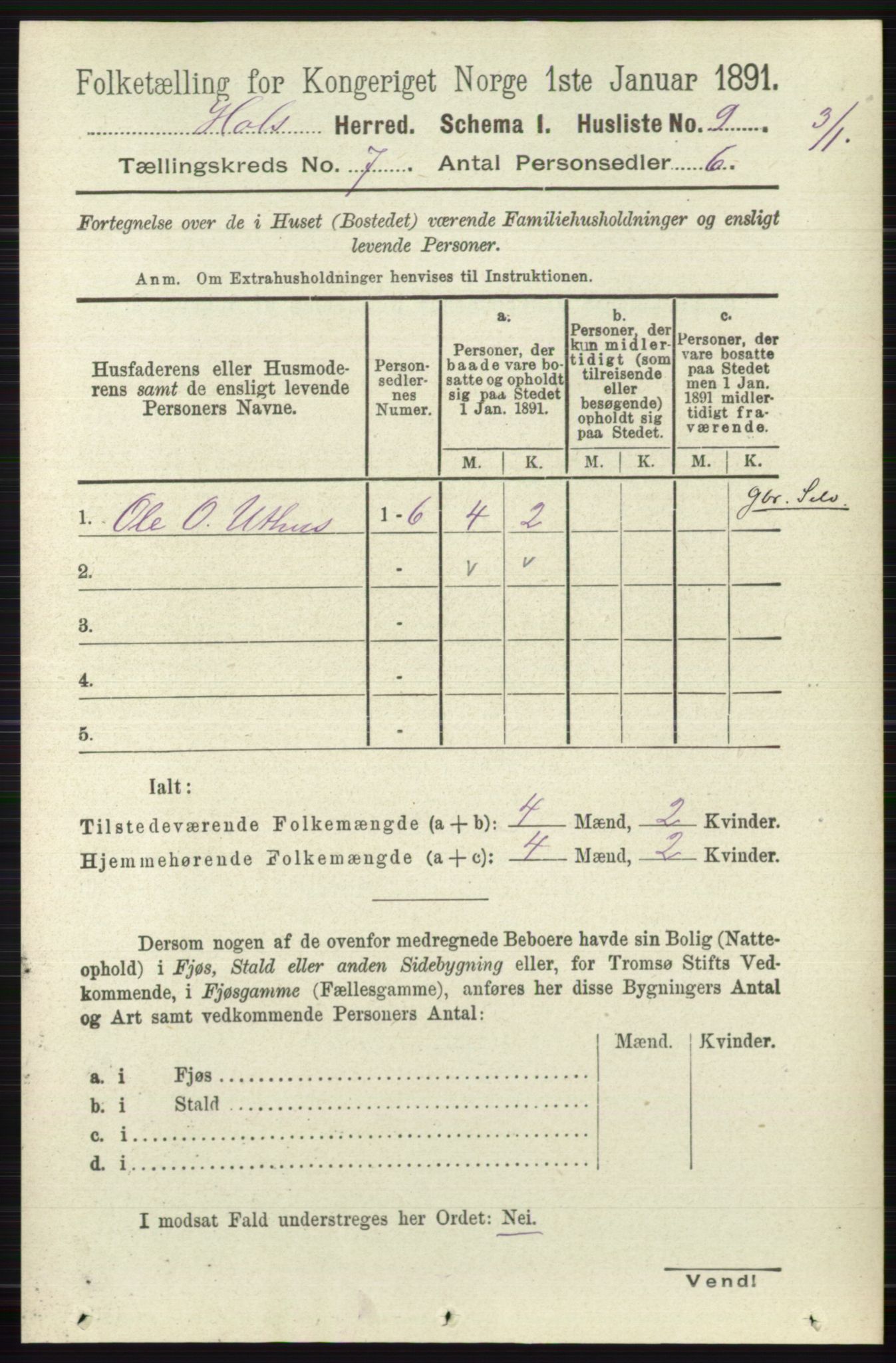 RA, Folketelling 1891 for 0620 Hol herred, 1891, s. 1984