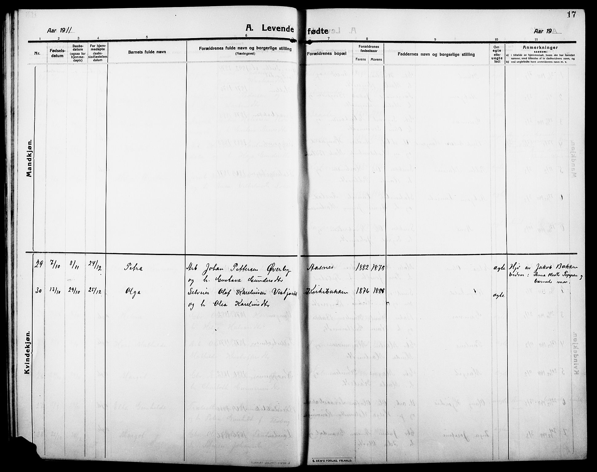 Åsnes prestekontor, AV/SAH-PREST-042/H/Ha/Hab/L0007: Klokkerbok nr. 7, 1909-1926, s. 17