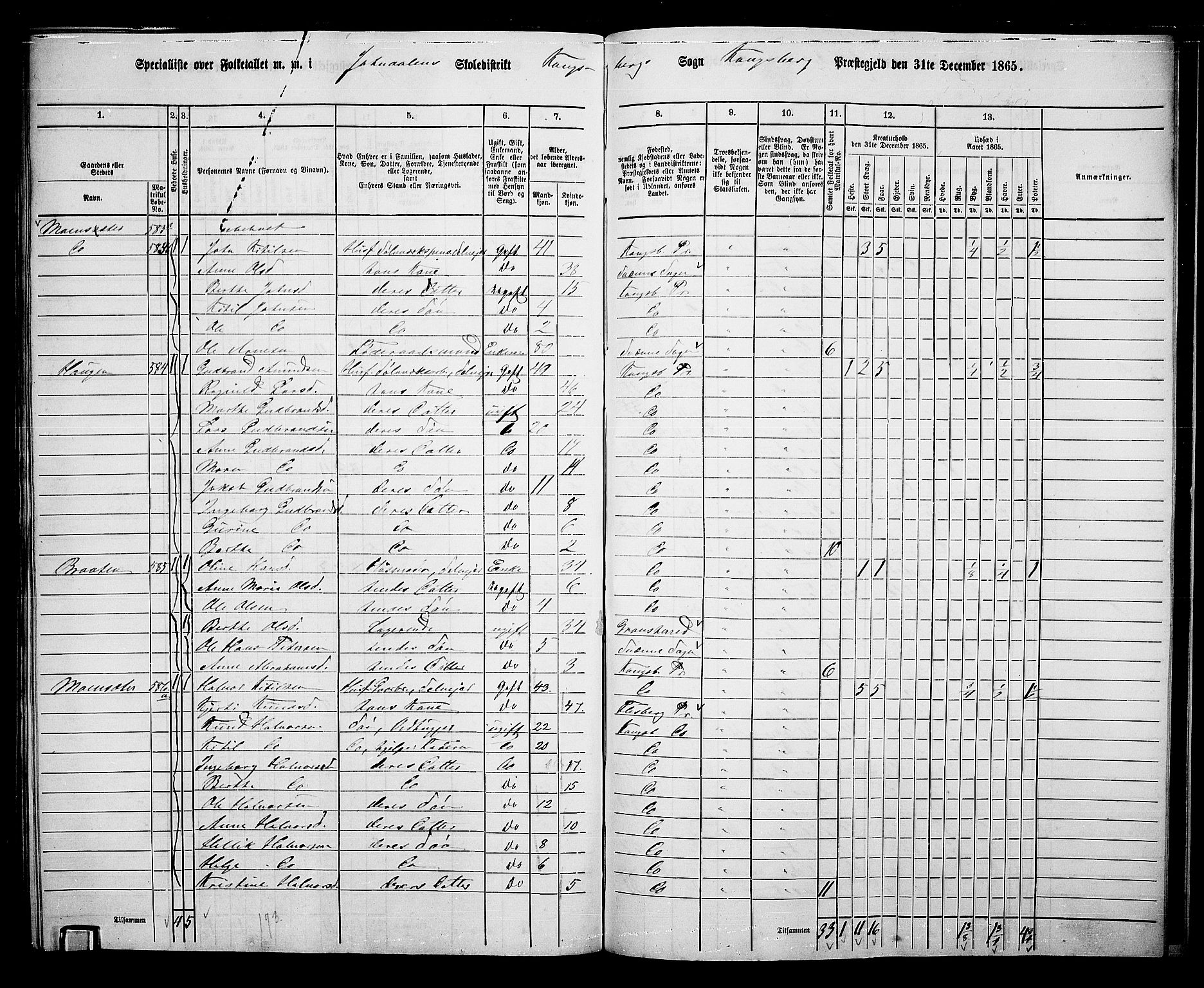 RA, Folketelling 1865 for 0692L Kongsberg prestegjeld, Kongsberg landsokn, 1865, s. 10