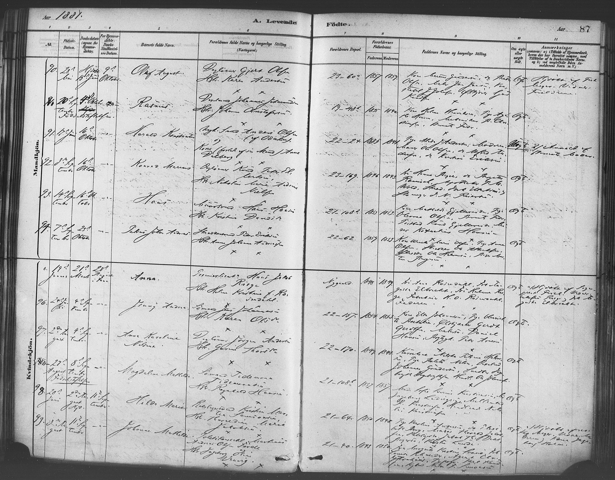 Korskirken sokneprestembete, AV/SAB-A-76101/H/Haa/L0021: Ministerialbok nr. B 7, 1878-1889, s. 87