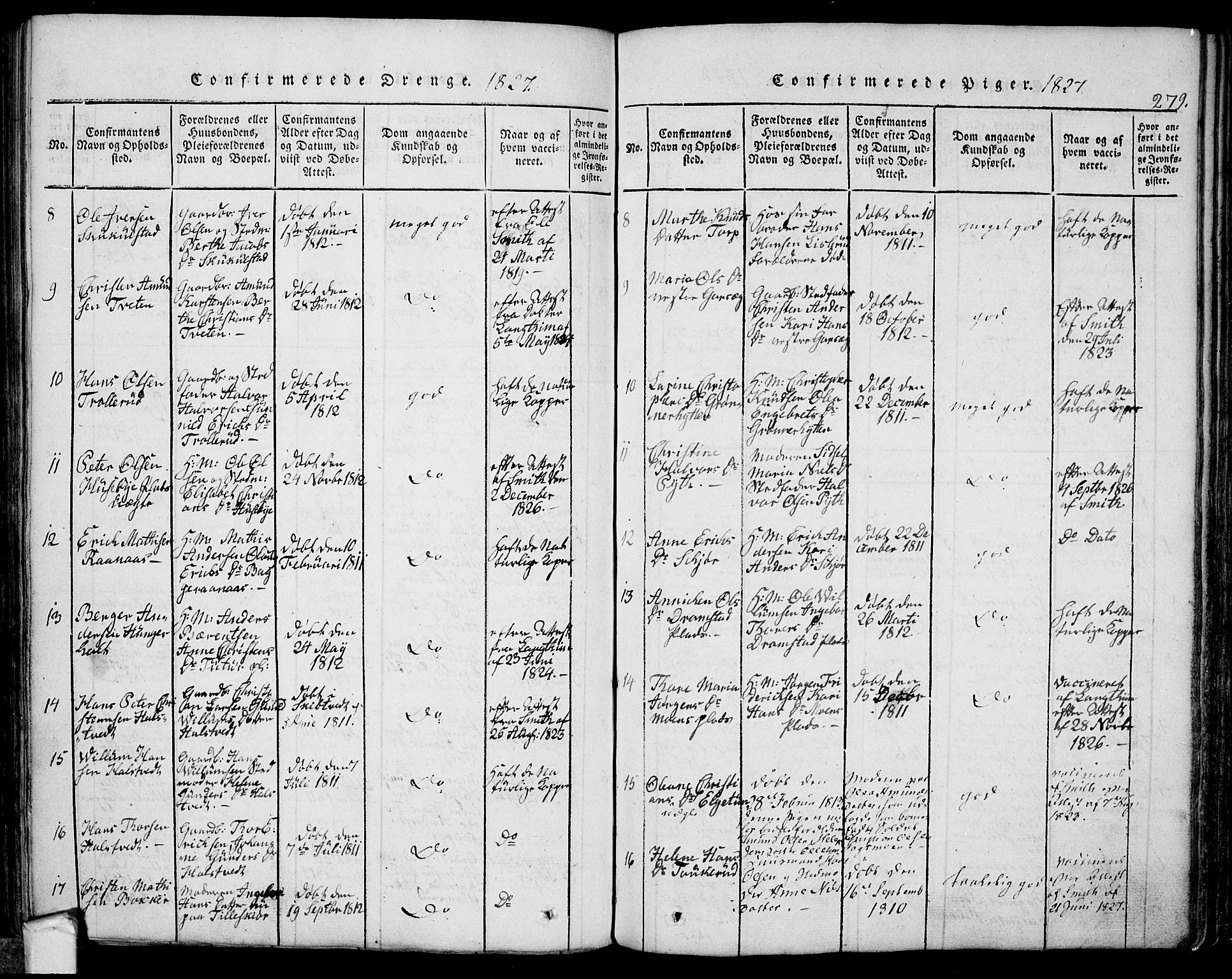Eidsberg prestekontor Kirkebøker, SAO/A-10905/F/Fa/L0007: Ministerialbok nr. I 7, 1814-1832, s. 279
