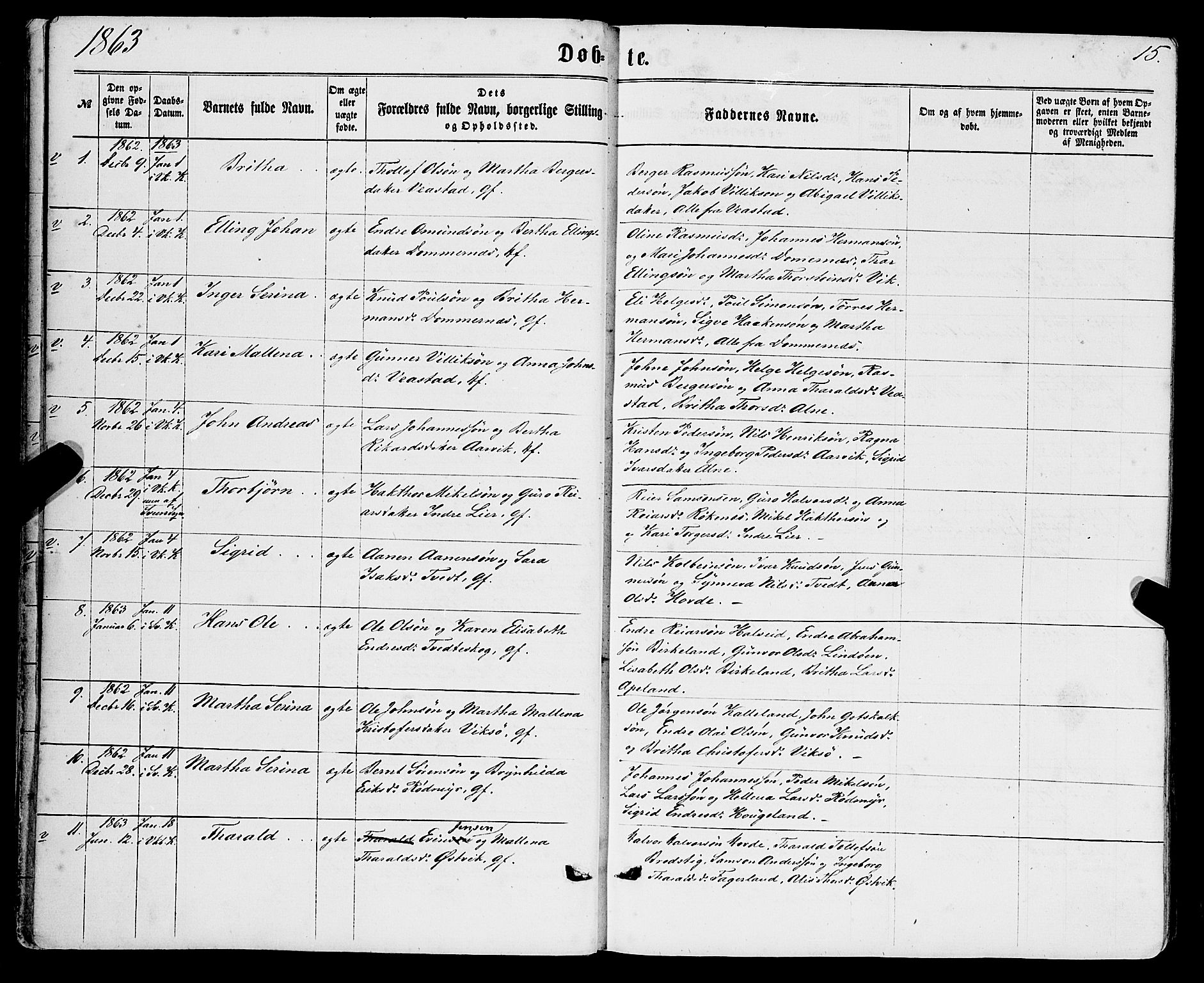 Sveio Sokneprestembete, AV/SAB-A-78501/H/Haa: Ministerialbok nr. A 1, 1861-1877, s. 15
