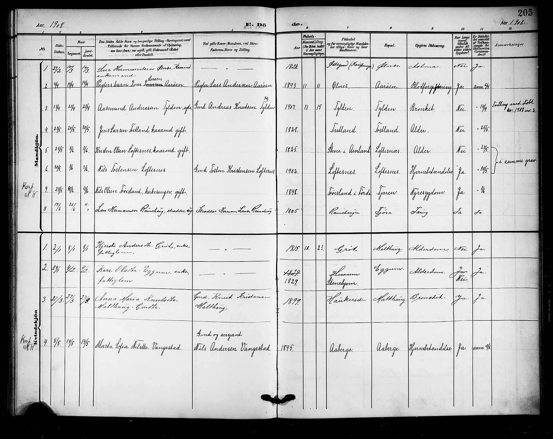 Sogndal sokneprestembete, AV/SAB-A-81301/H/Hab/Haba/L0002: Klokkerbok nr. A 2, 1908-1924, s. 205