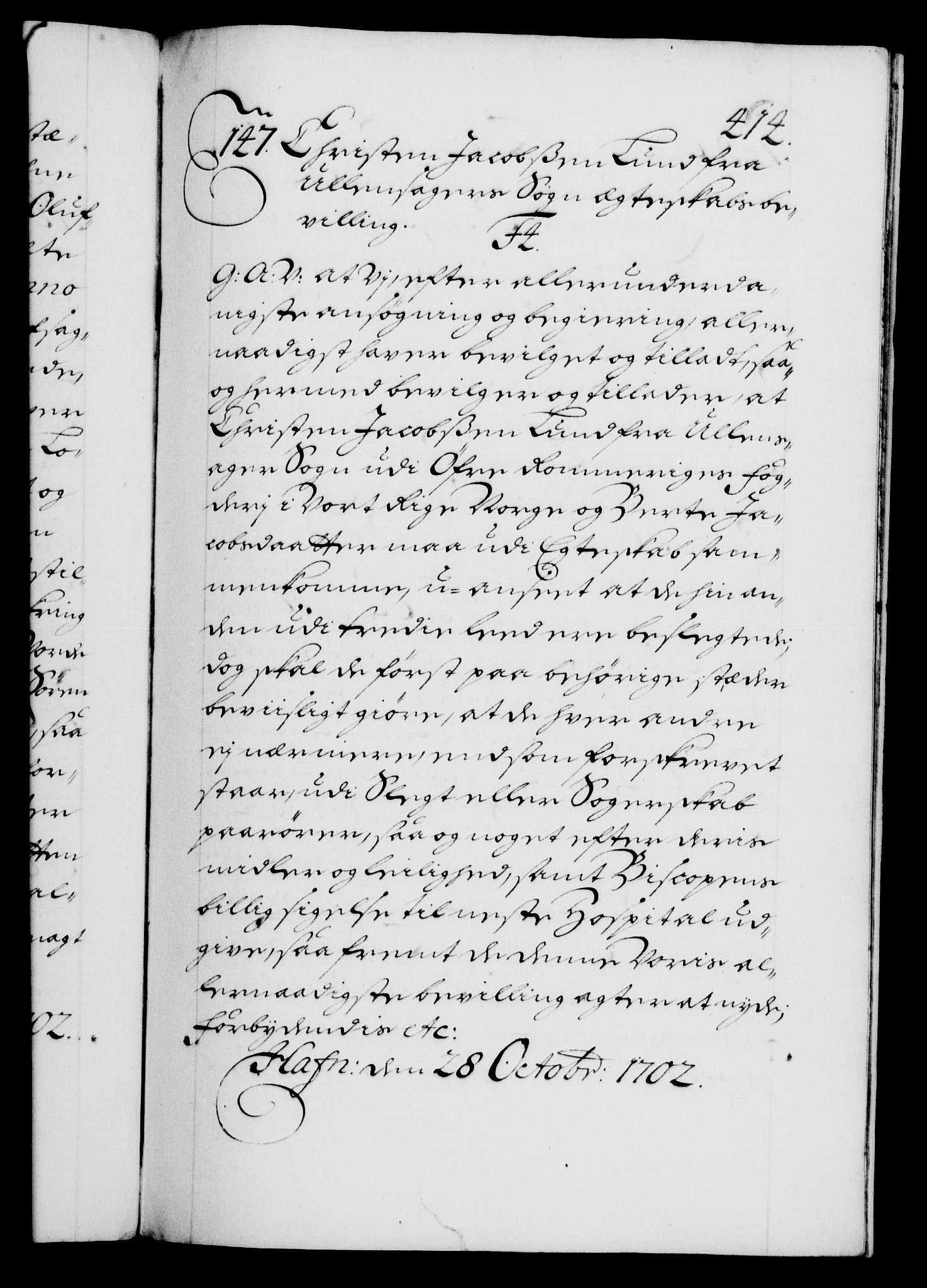 Danske Kanselli 1572-1799, AV/RA-EA-3023/F/Fc/Fca/Fcaa/L0018: Norske registre, 1699-1703, s. 414a