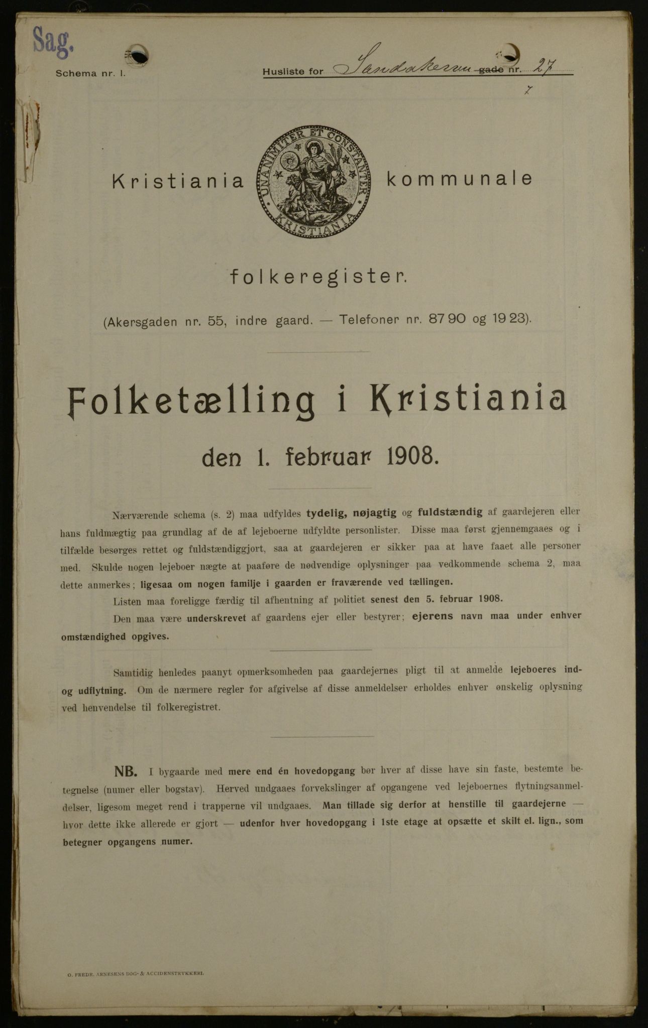 OBA, Kommunal folketelling 1.2.1908 for Kristiania kjøpstad, 1908, s. 78311
