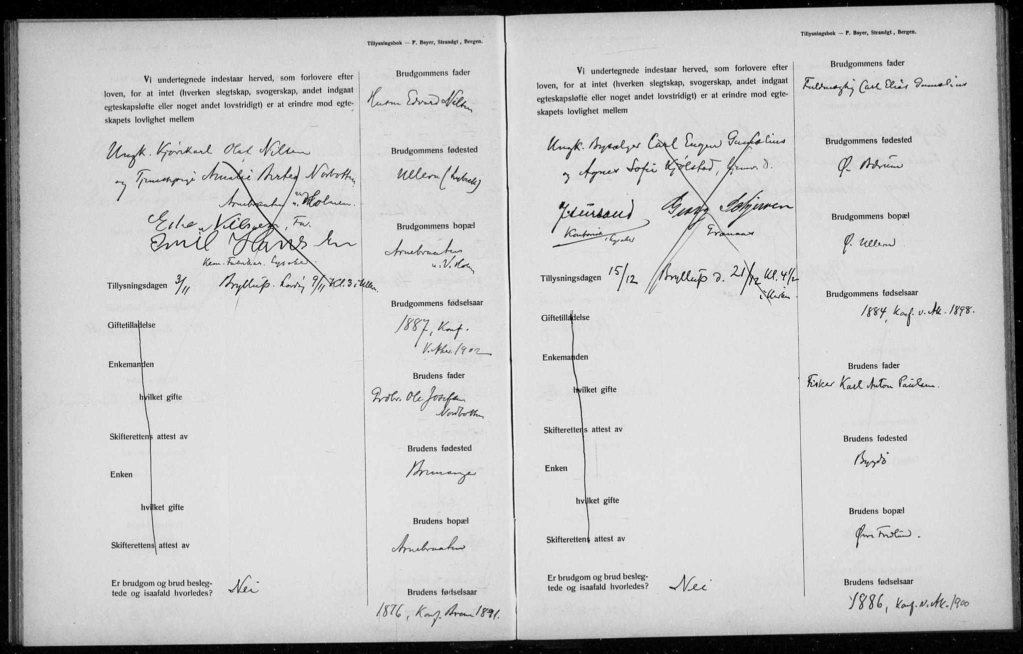 Ullern prestekontor Kirkebøker, AV/SAO-A-10740/H/L0001: Lysningsprotokoll nr. 1, 1911-1916